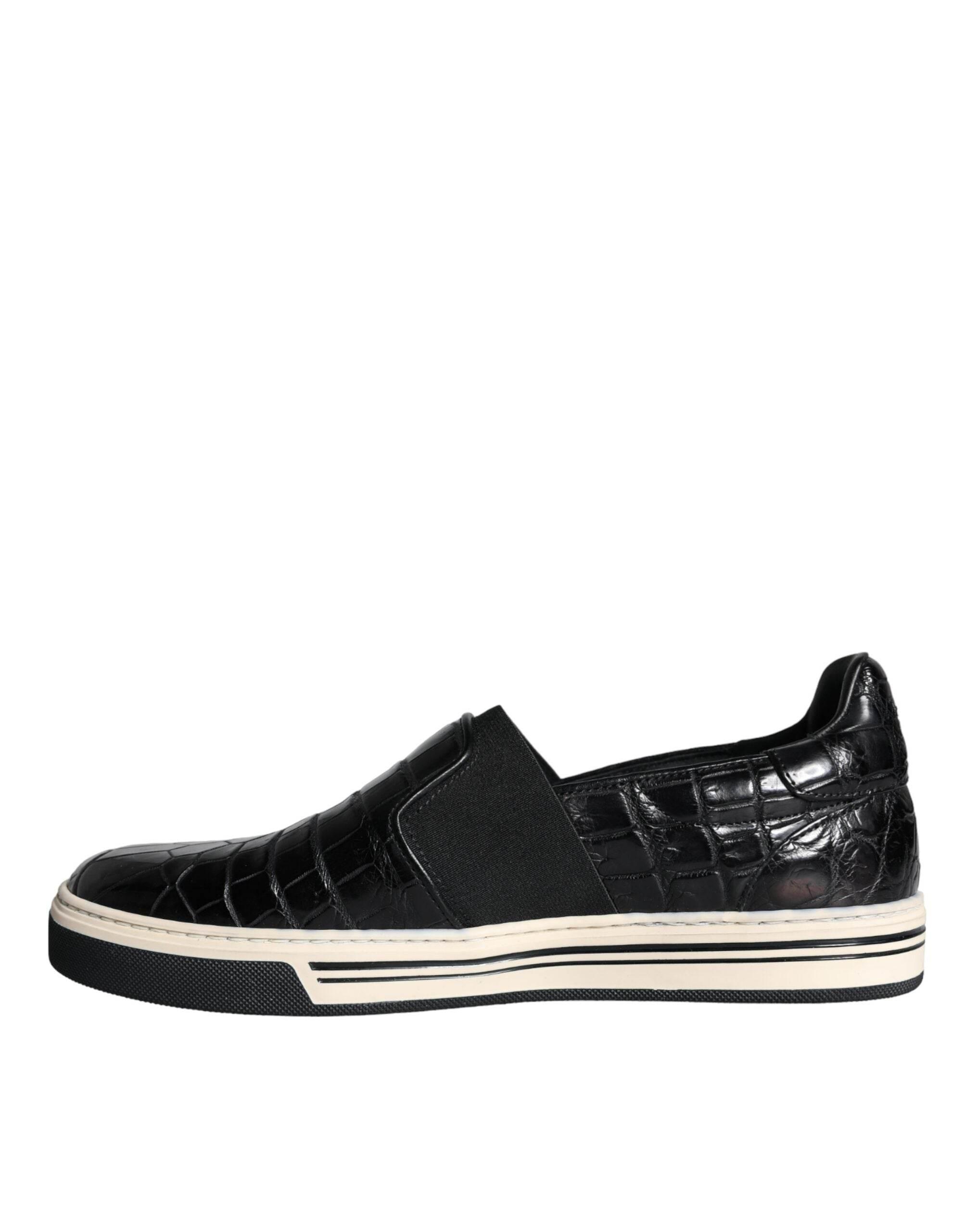 Dolce & Gabbana Black Leather Loafers Slippers Casual Shoes - Hilstor