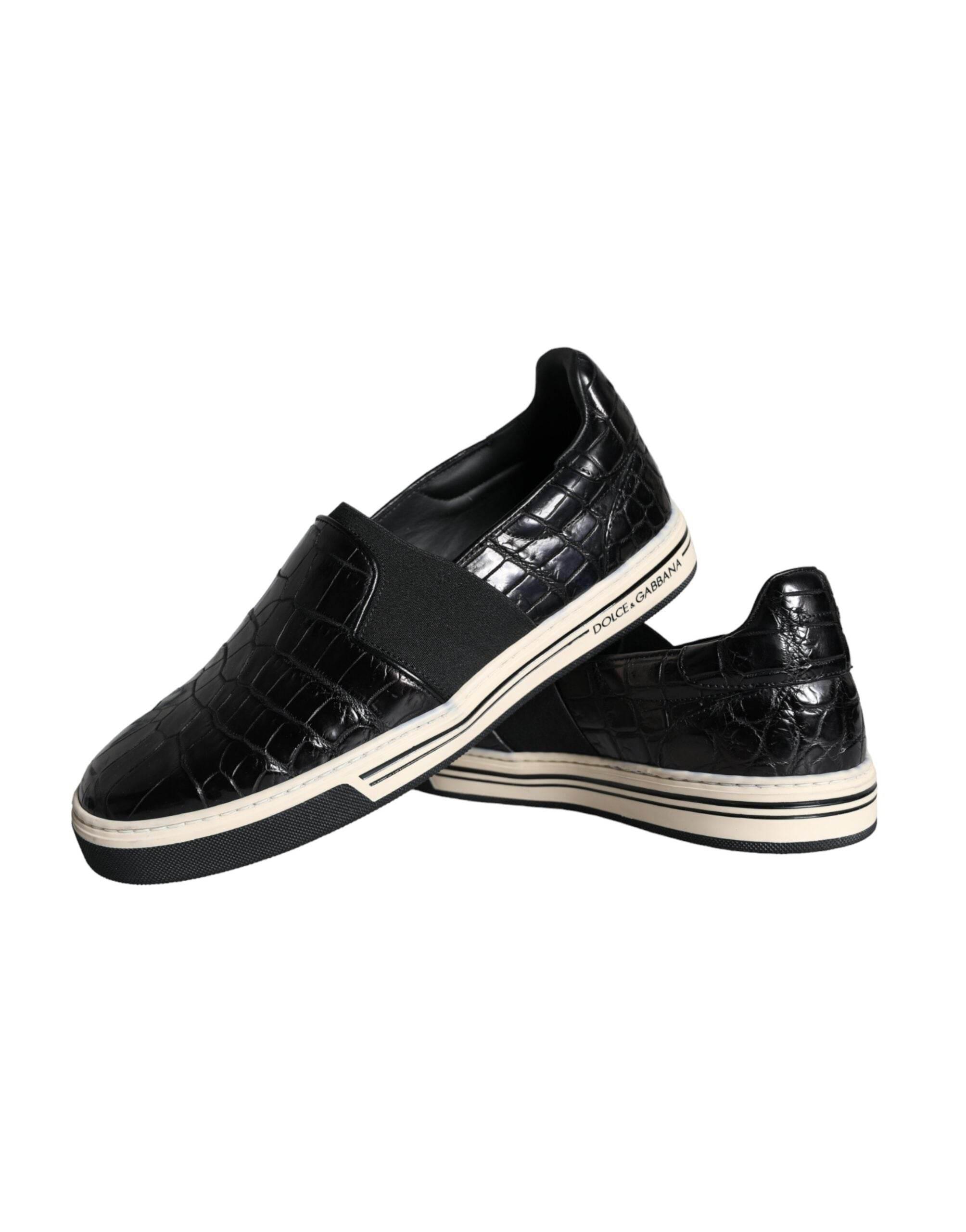 Dolce & Gabbana Black Leather Loafers Slippers Casual Shoes - Hilstor