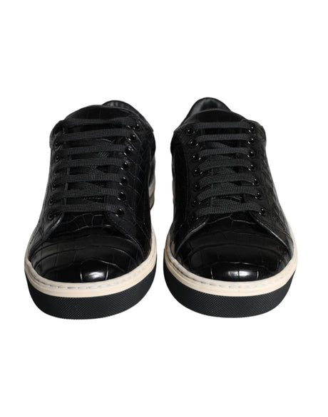 Dolce & Gabbana Black Leather Men Low Top Sneakers Shoes - Hilstor