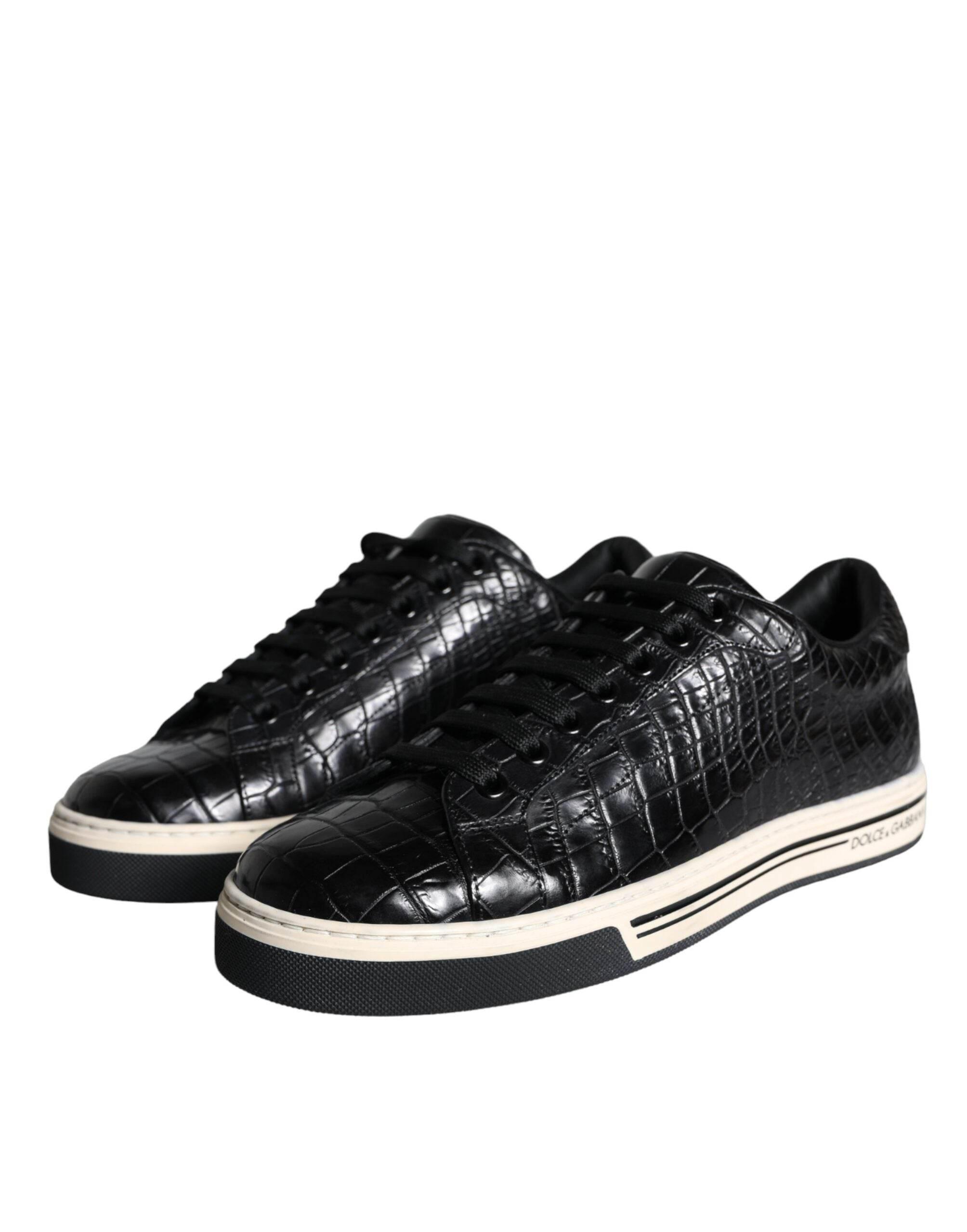 Dolce & Gabbana Black Leather Men Low Top Sneakers Shoes - Hilstor