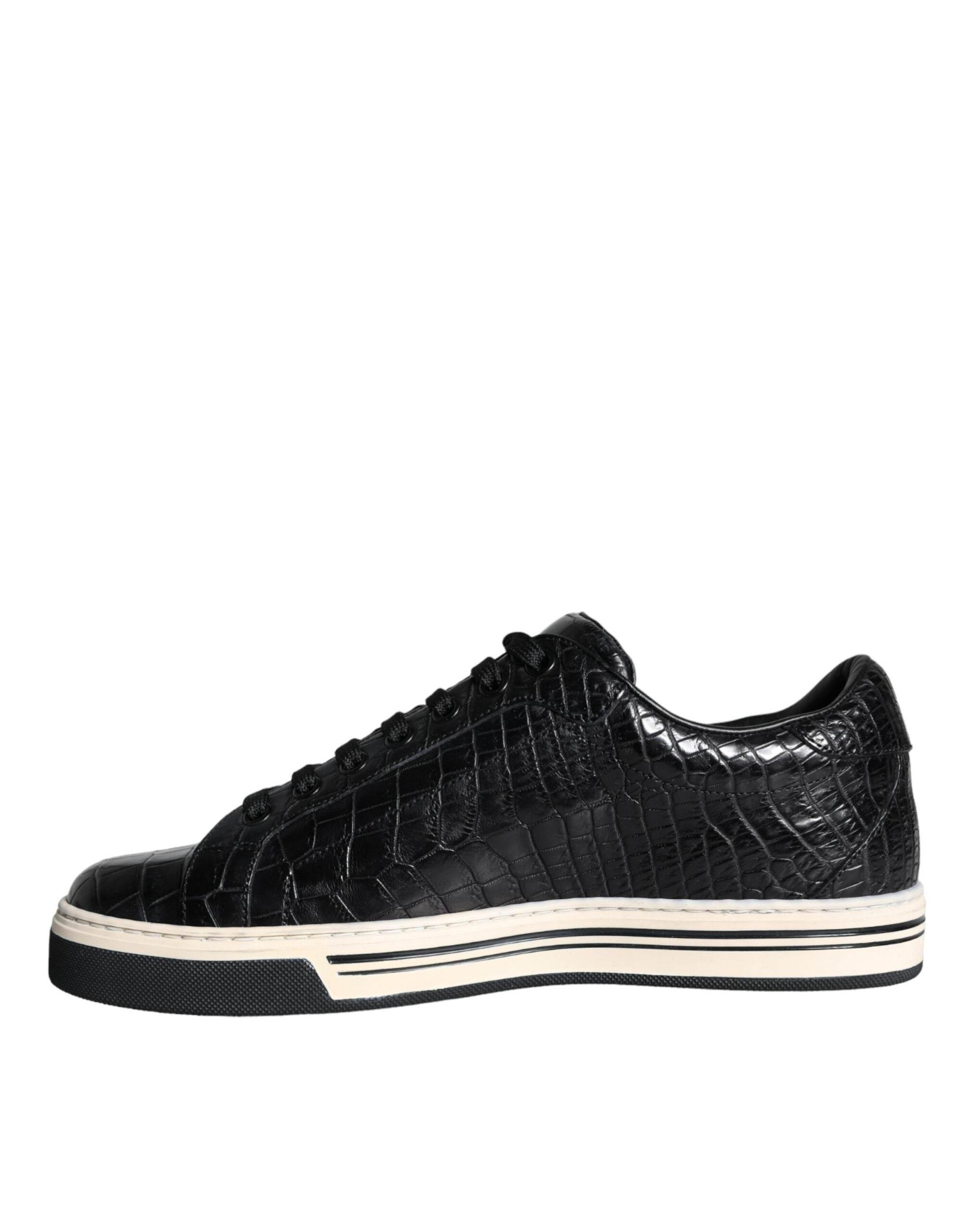 Dolce & Gabbana Black Leather Men Low Top Sneakers Shoes - Hilstor