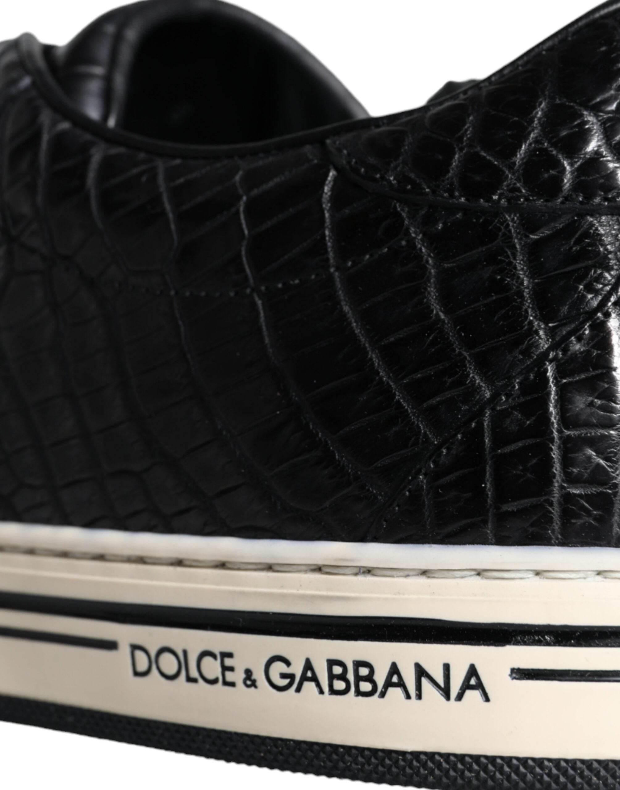 Dolce & Gabbana Black Leather Men Low Top Sneakers Shoes - Hilstor