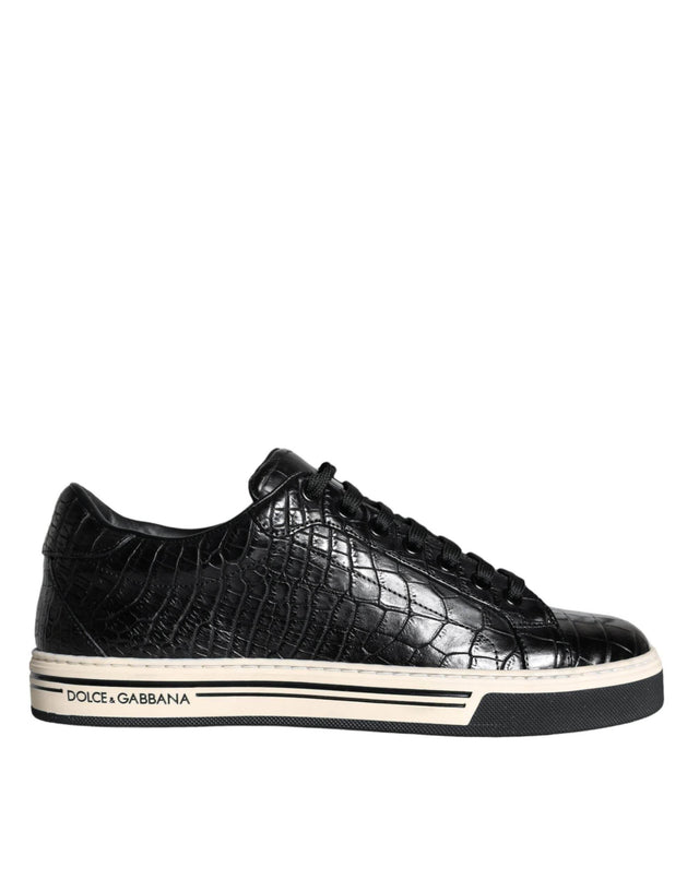 Dolce & Gabbana Black Leather Men Low Top Sneakers Shoes - Hilstor