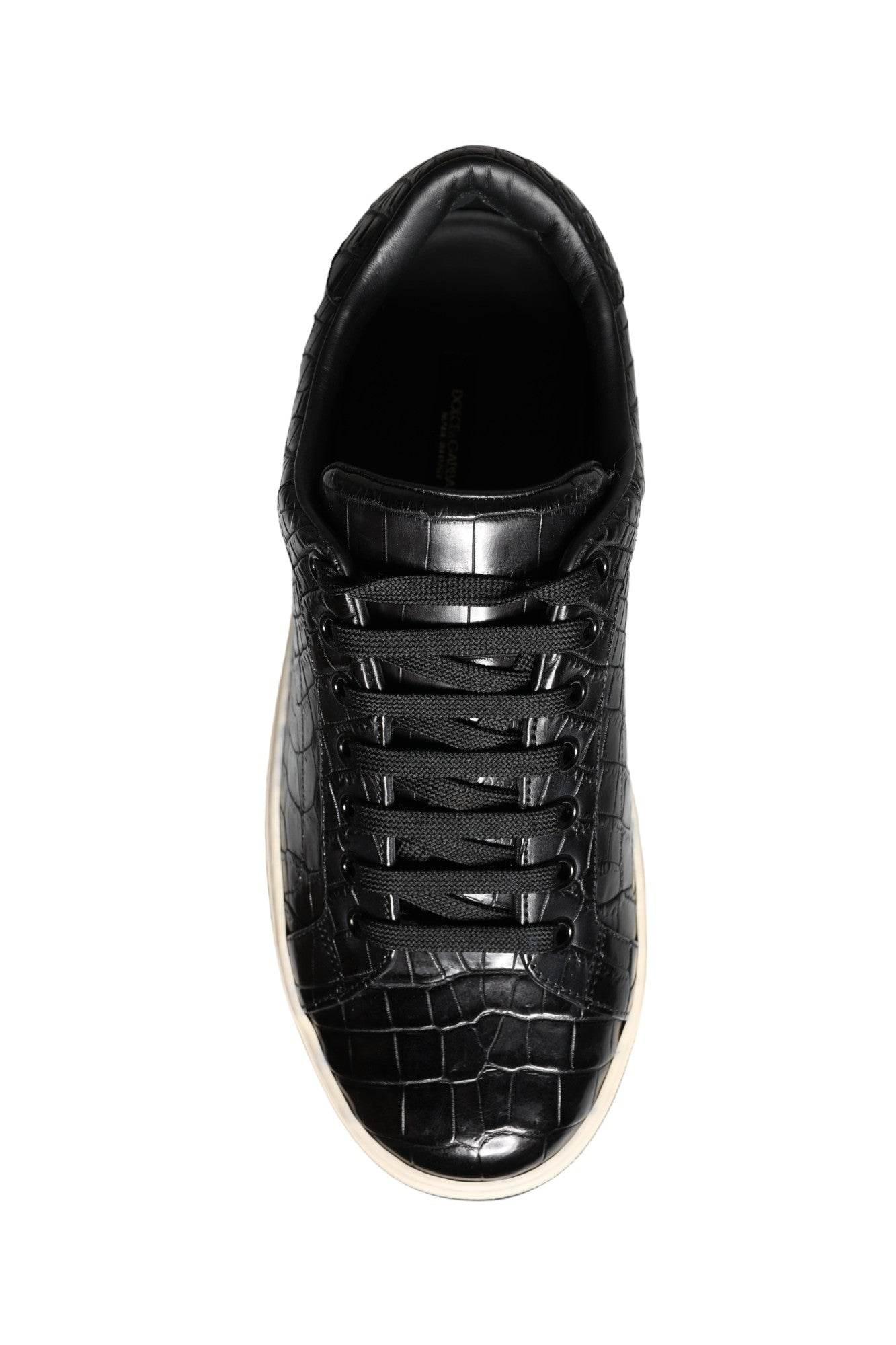 Dolce & Gabbana Black Leather Men Low Top Sneakers Shoes - Hilstor