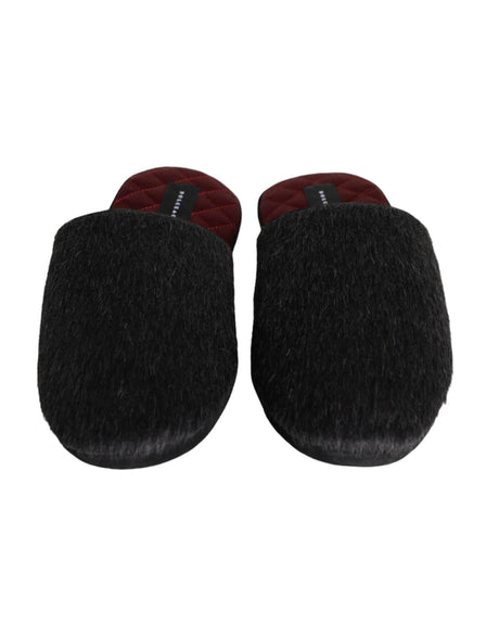 Dolce & Gabbana Black Faux Fur Slides Slippers Slip On Shoes - Hilstor