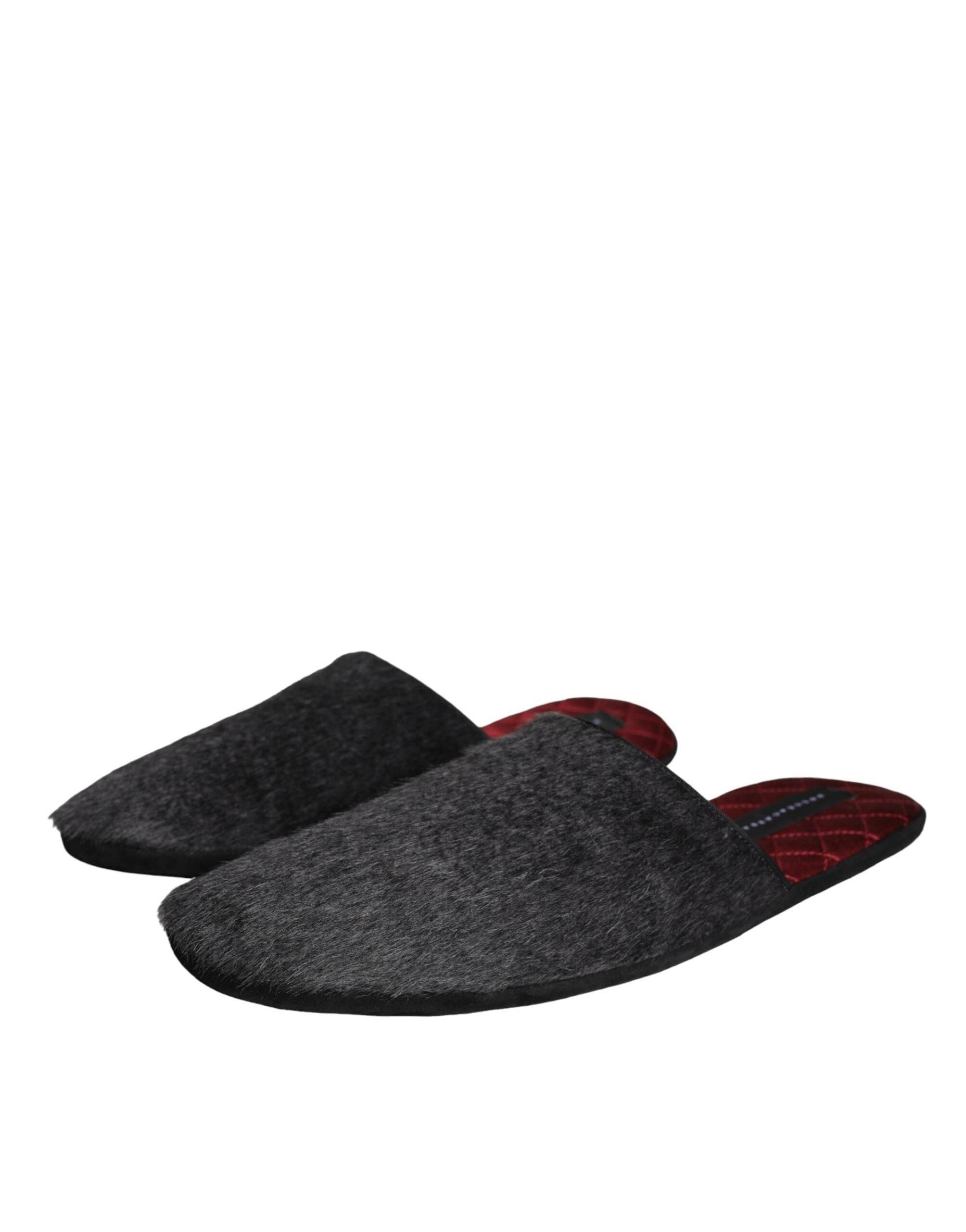 Dolce & Gabbana Black Faux Fur Slides Slippers Slip On Shoes - Hilstor