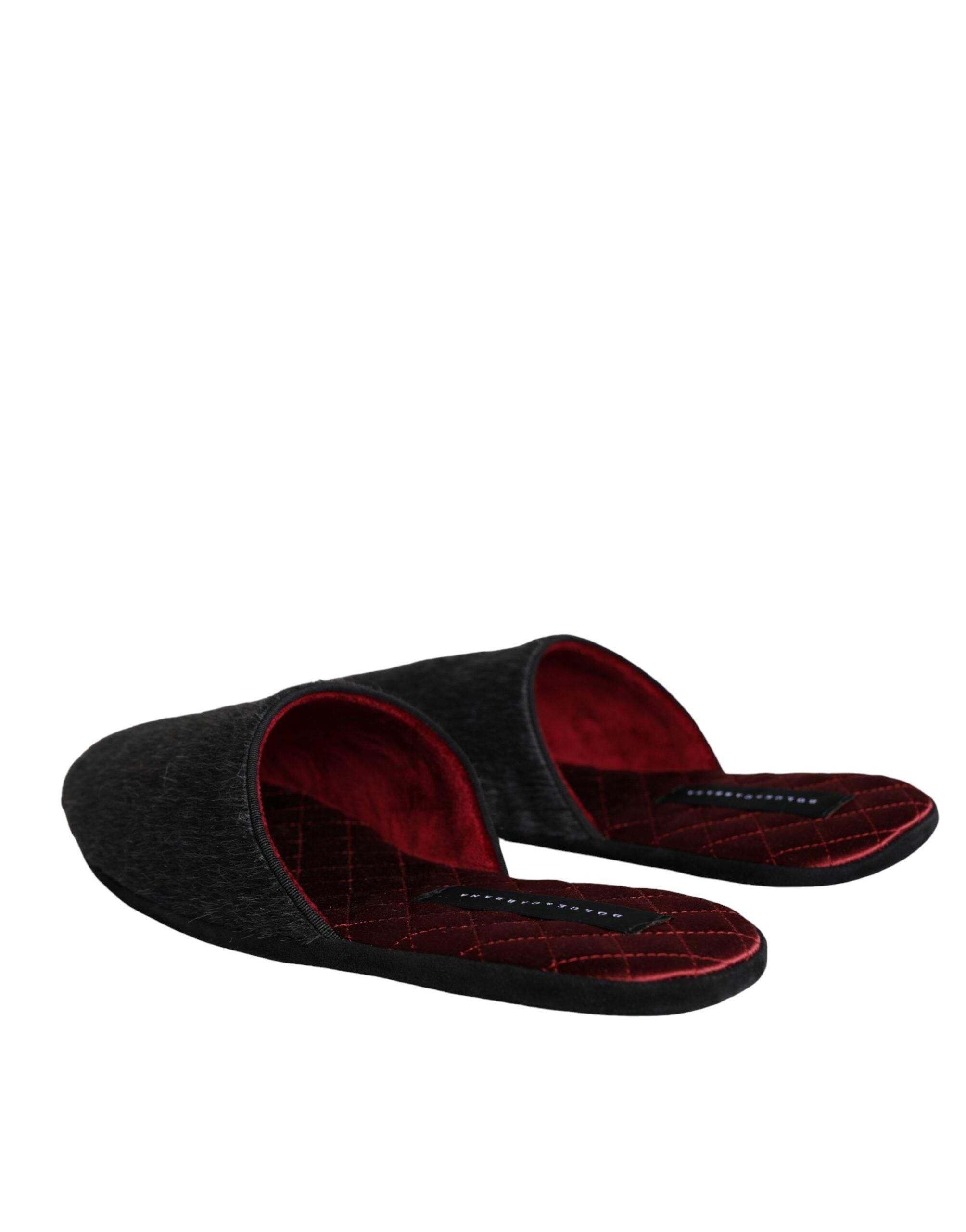 Dolce & Gabbana Black Faux Fur Slides Slippers Slip On Shoes - Hilstor