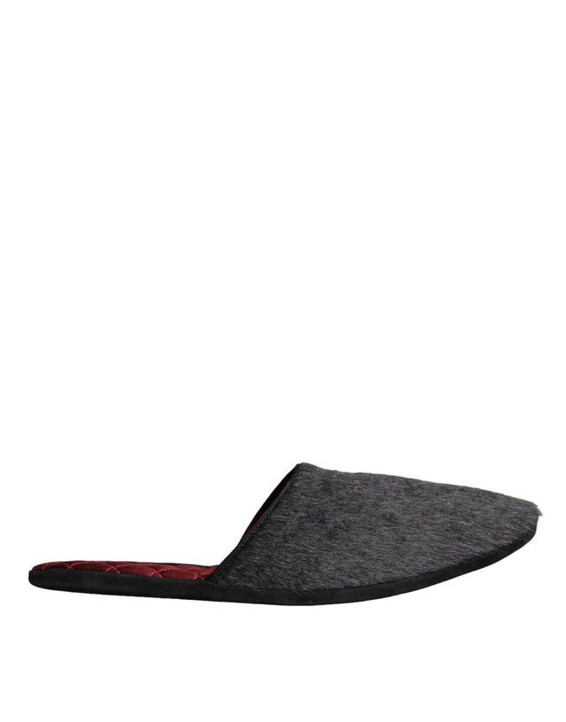 Dolce & Gabbana Black Faux Fur Slides Slippers Slip On Shoes - Hilstor