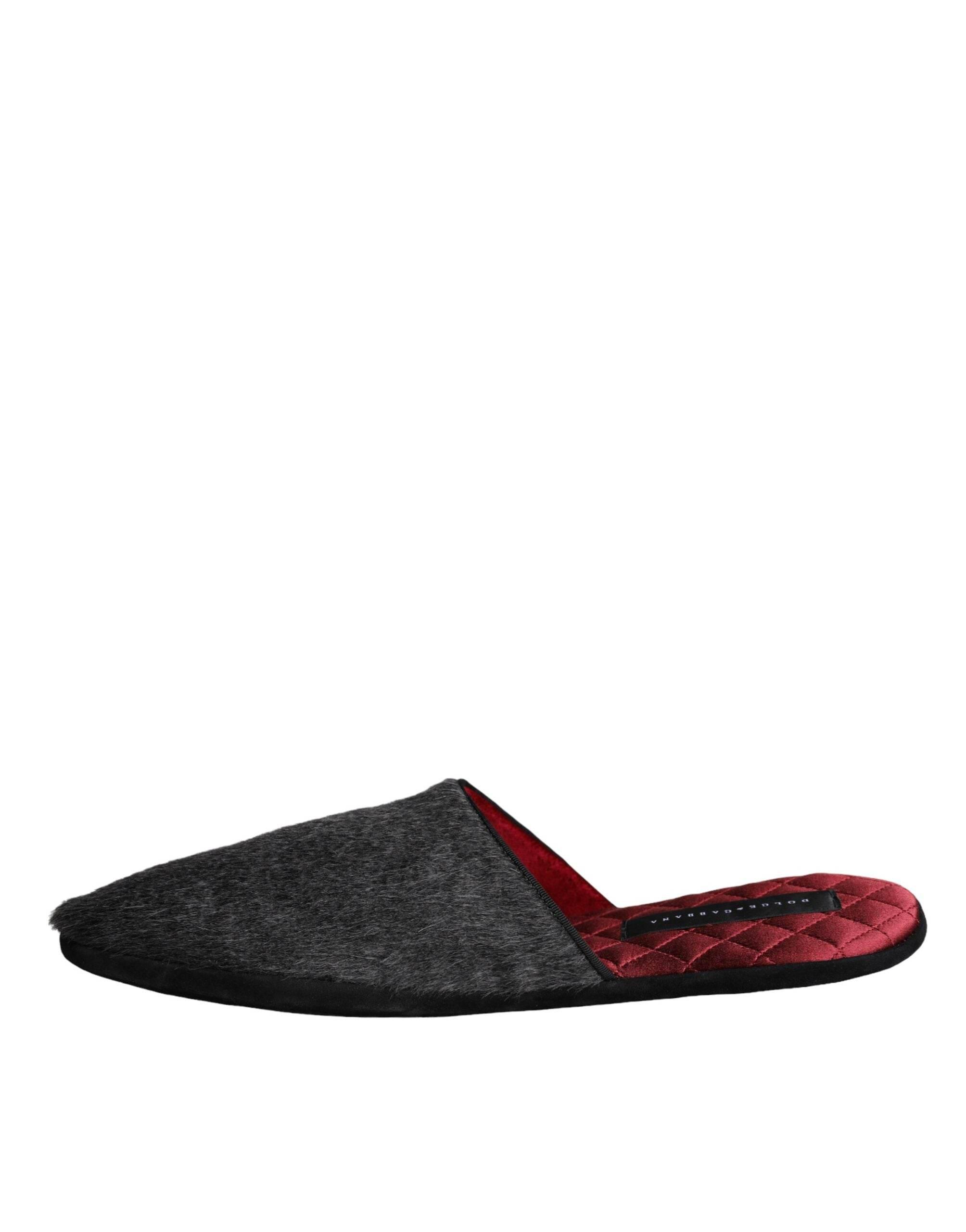 Dolce & Gabbana Black Faux Fur Slides Slippers Slip On Shoes - Hilstor