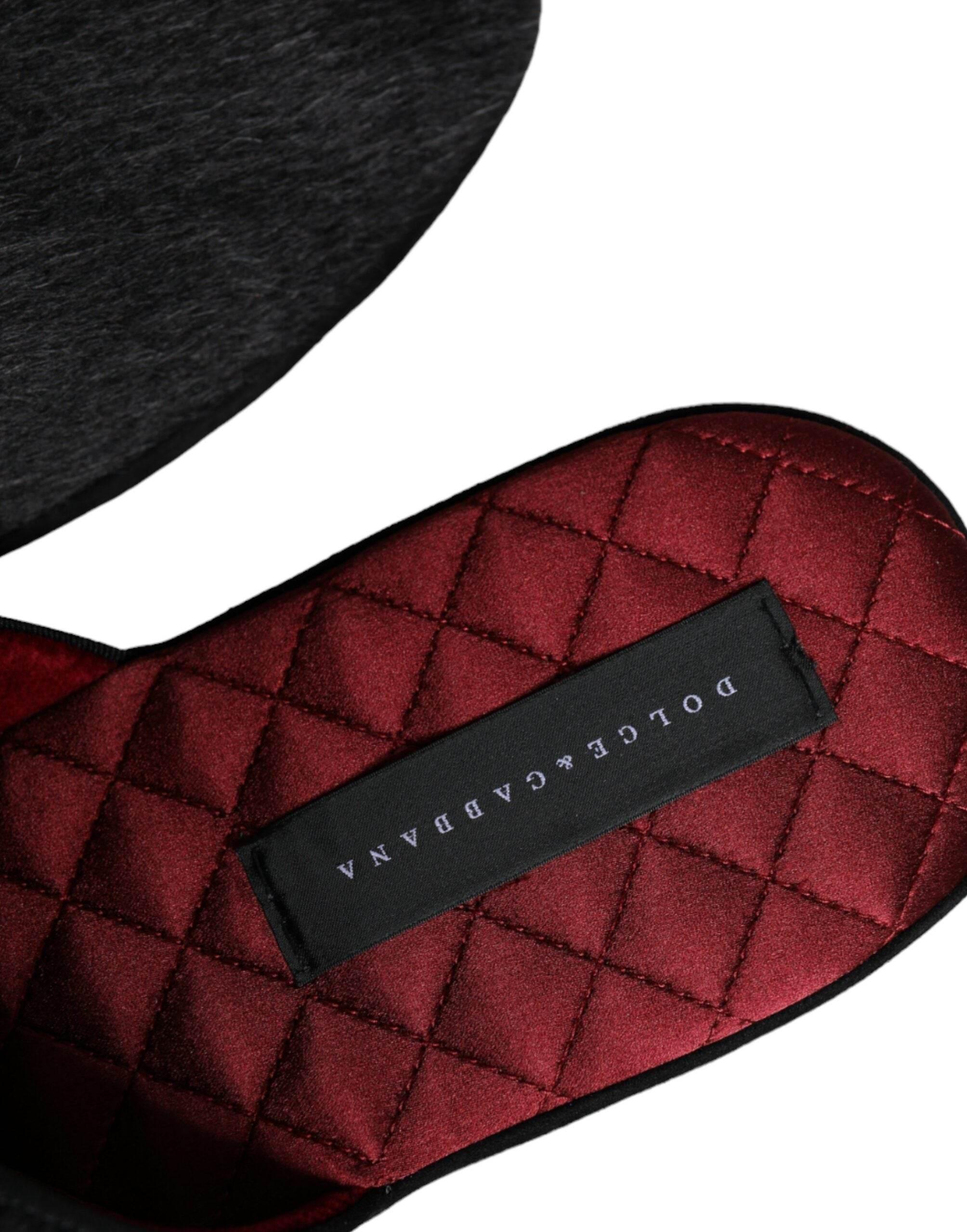 Dolce & Gabbana Black Faux Fur Slides Slippers Slip On Shoes - Hilstor