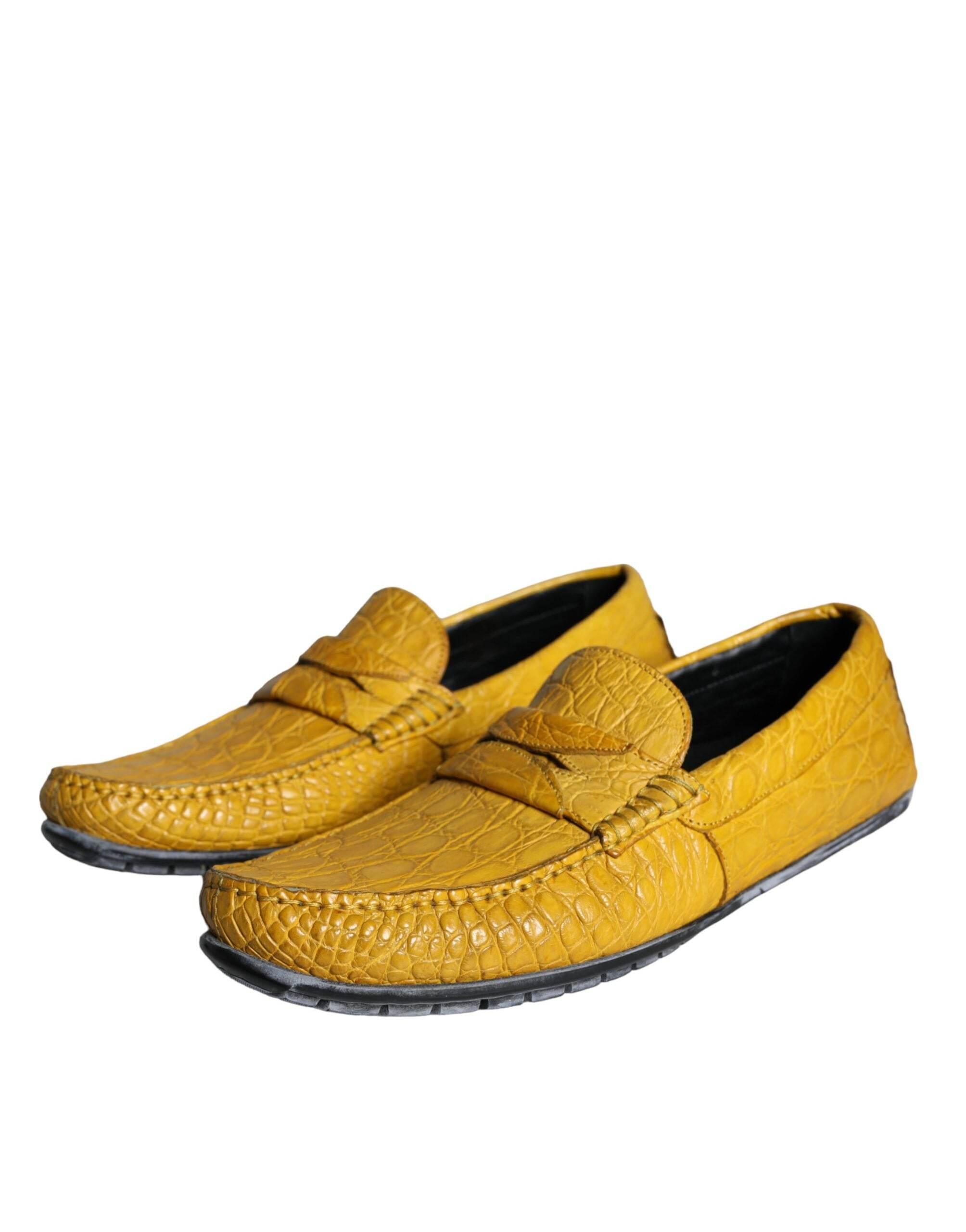 Dolce & Gabbana Yellow Leather Slip Mocassin Loafers Shoes - Hilstor
