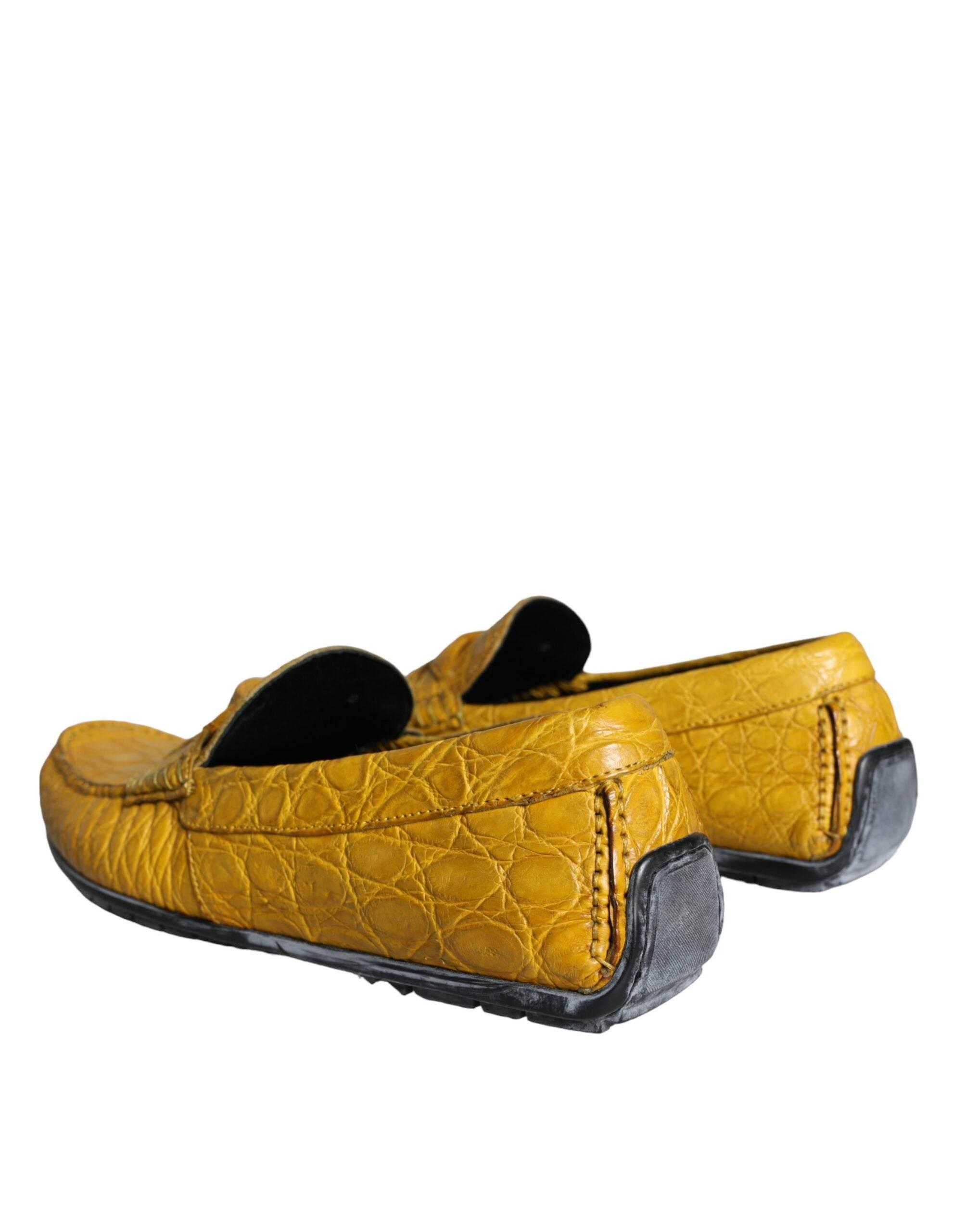 Dolce & Gabbana Yellow Leather Slip Mocassin Loafers Shoes - Hilstor