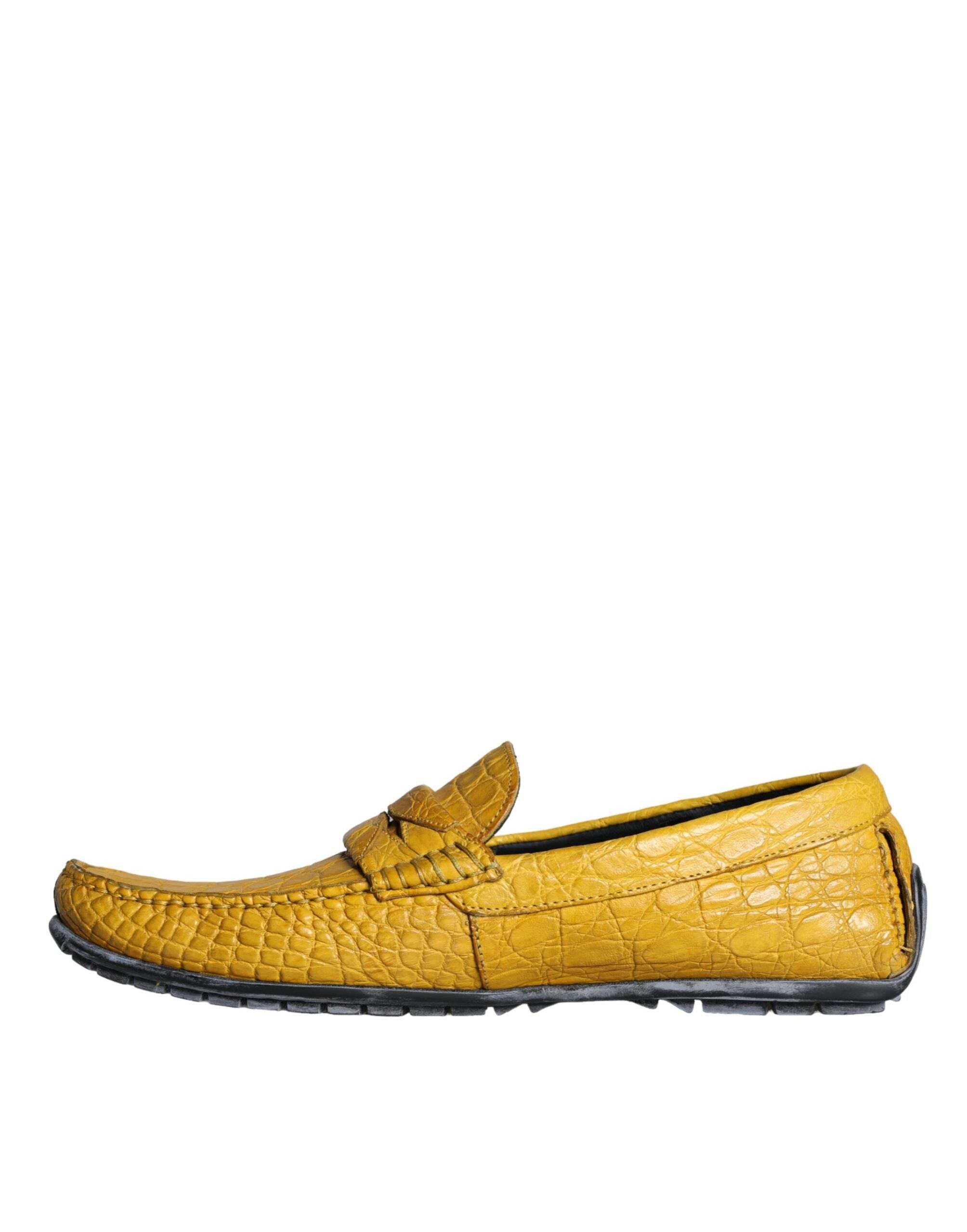 Dolce & Gabbana Yellow Leather Slip Mocassin Loafers Shoes - Hilstor
