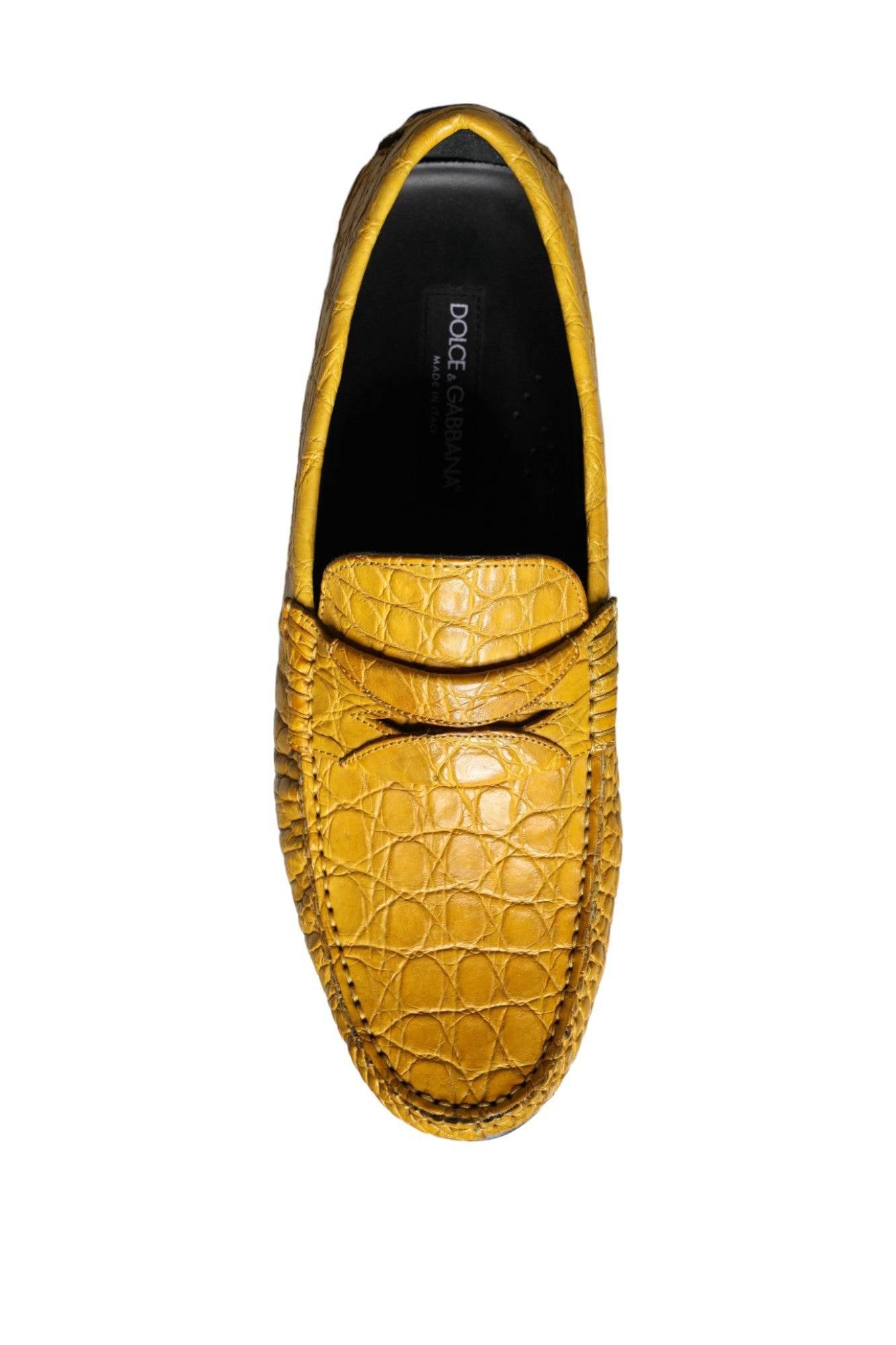 Dolce & Gabbana Yellow Leather Slip Mocassin Loafers Shoes - Hilstor