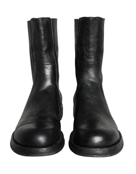 Dolce & Gabbana Black Horse Leather Mid Calf Boots Men Shoes - Hilstor