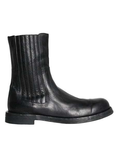 Dolce & Gabbana Black Horse Leather Mid Calf Boots Men Shoes - Hilstor