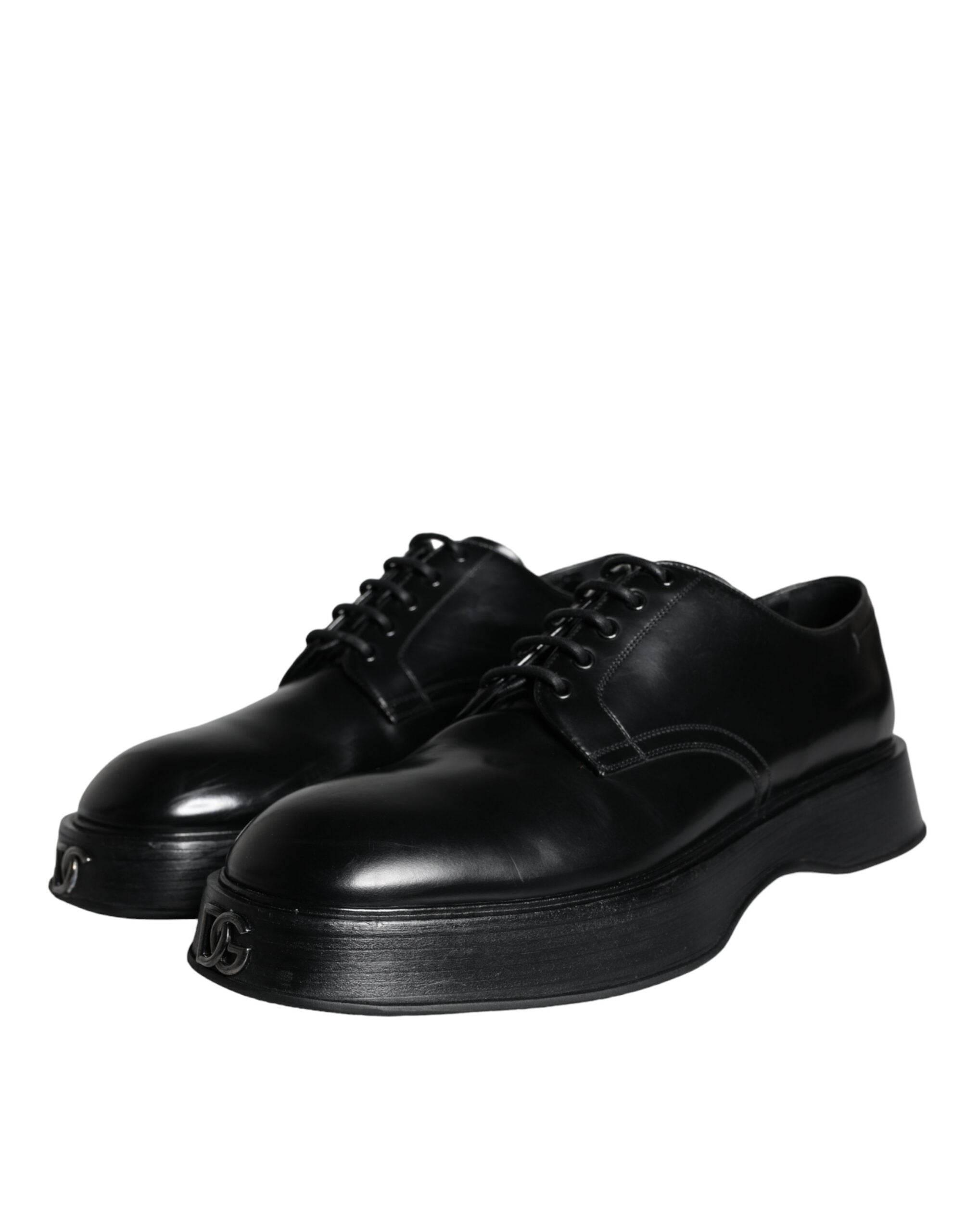 Dolce & Gabbana Black Calf Leather Derby Formal Dress Shoes - Hilstor