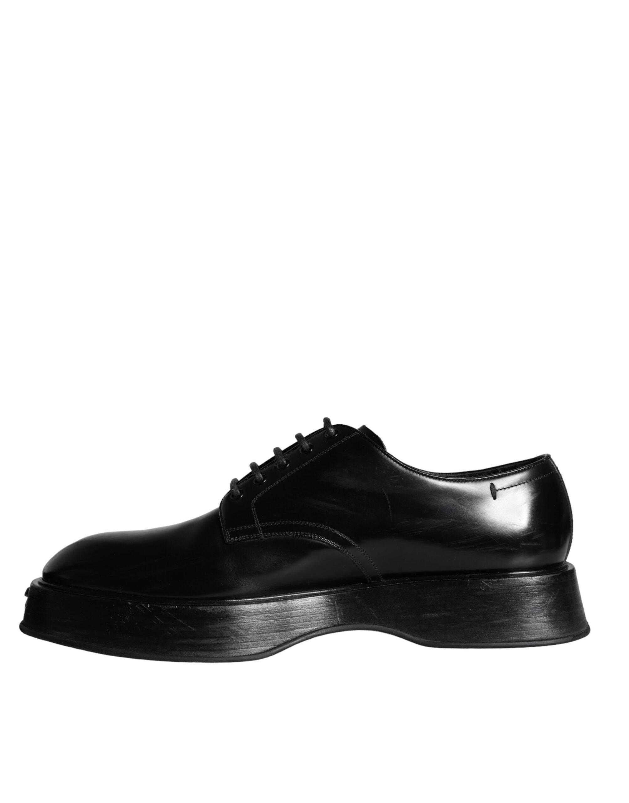 Dolce & Gabbana Black Calf Leather Derby Formal Dress Shoes - Hilstor