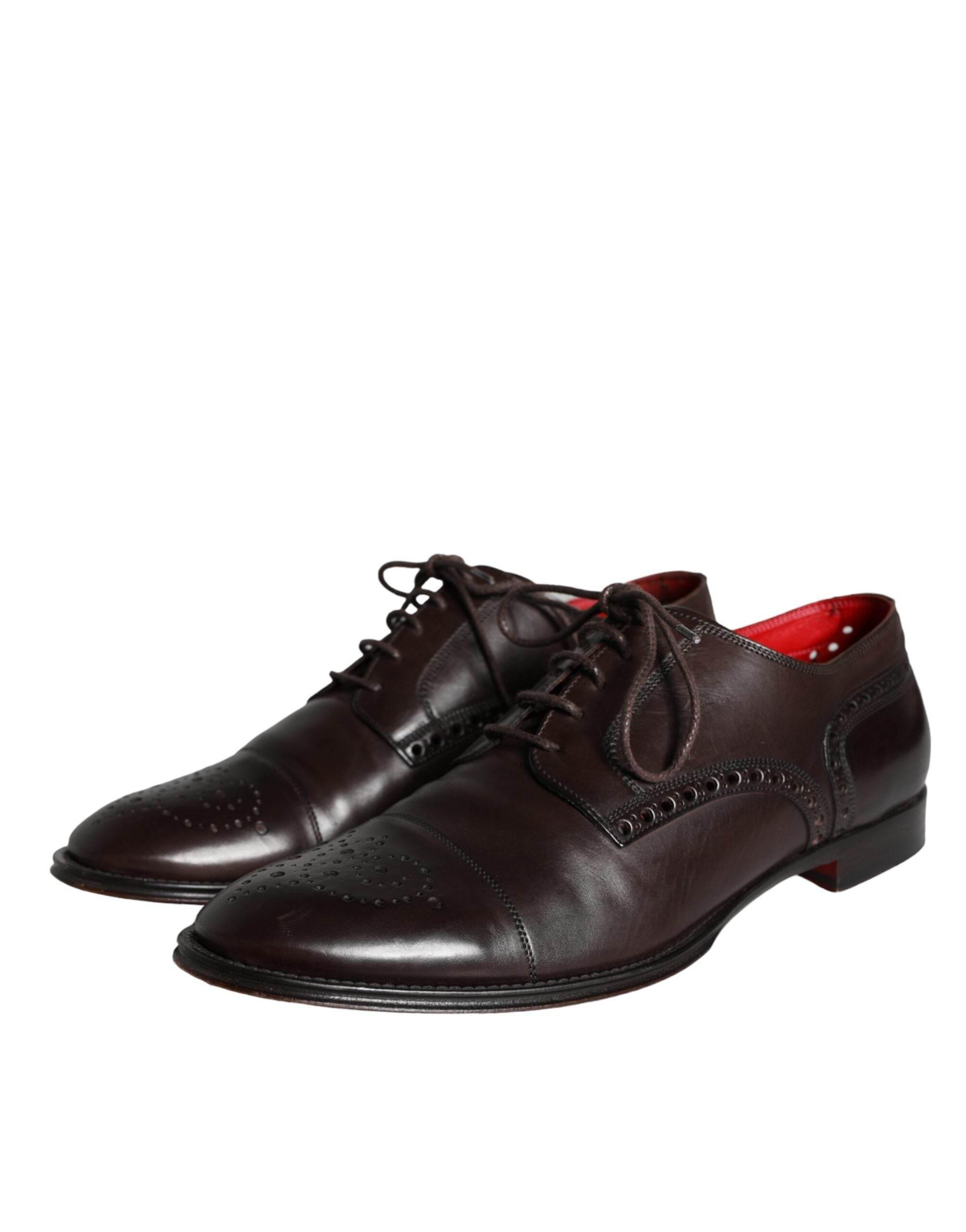 Dolce & Gabbana Brown Calfskin Leather Lace Up Oxford Shoes - Hilstor
