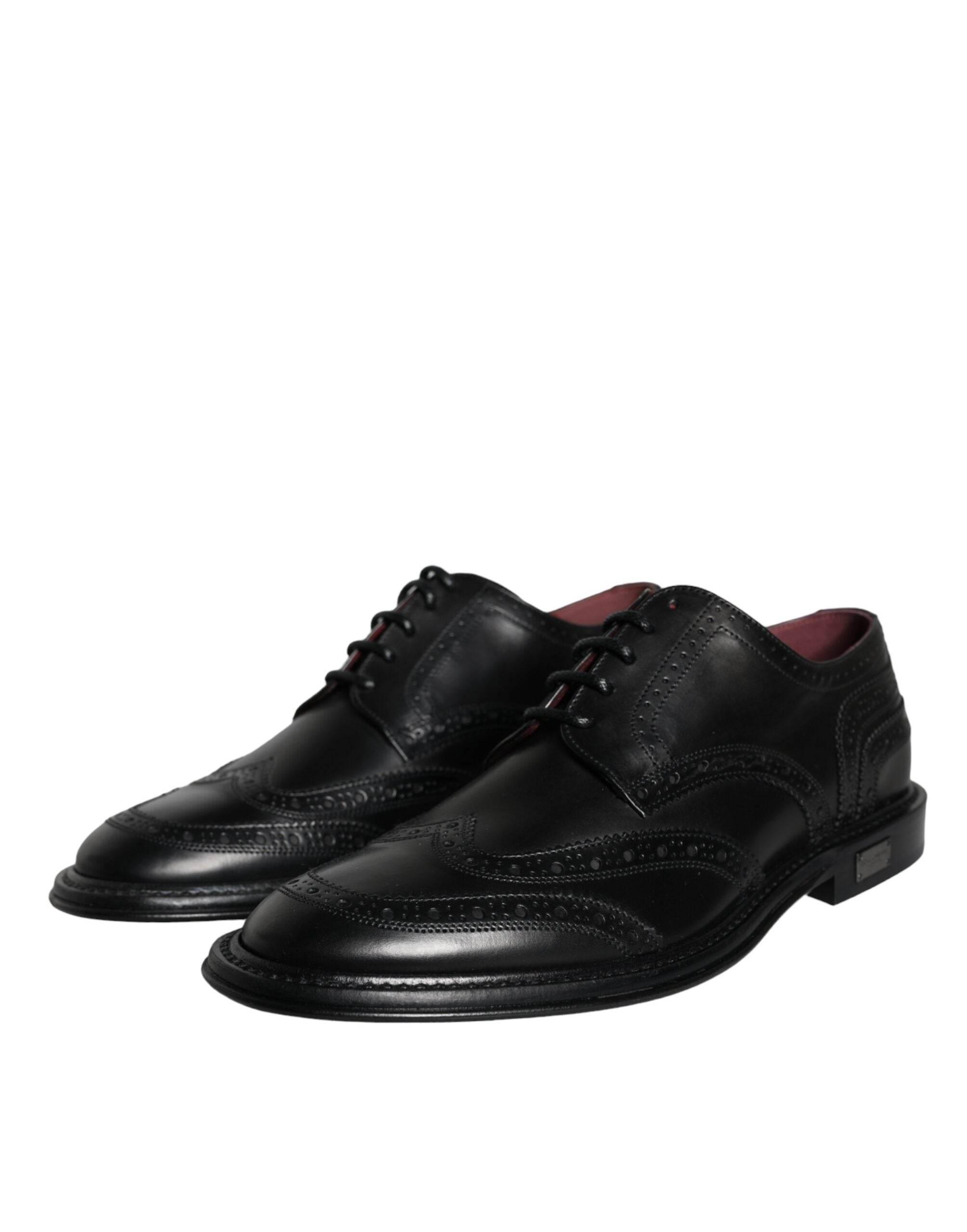 Dolce & Gabbana Black Leather Oxford Wingtip Formal Men Shoes - Hilstor