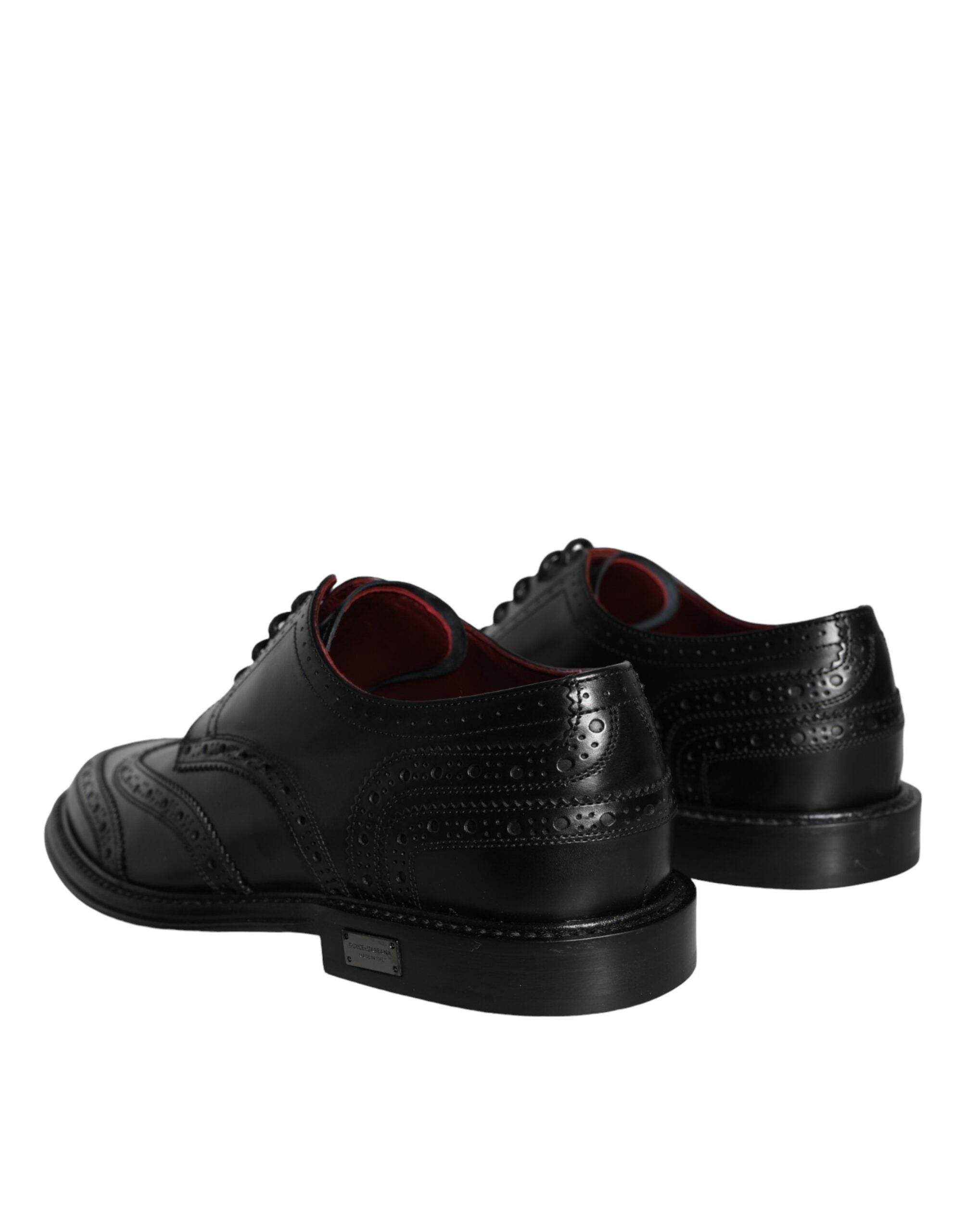 Dolce & Gabbana Black Leather Oxford Wingtip Formal Men Shoes - Hilstor