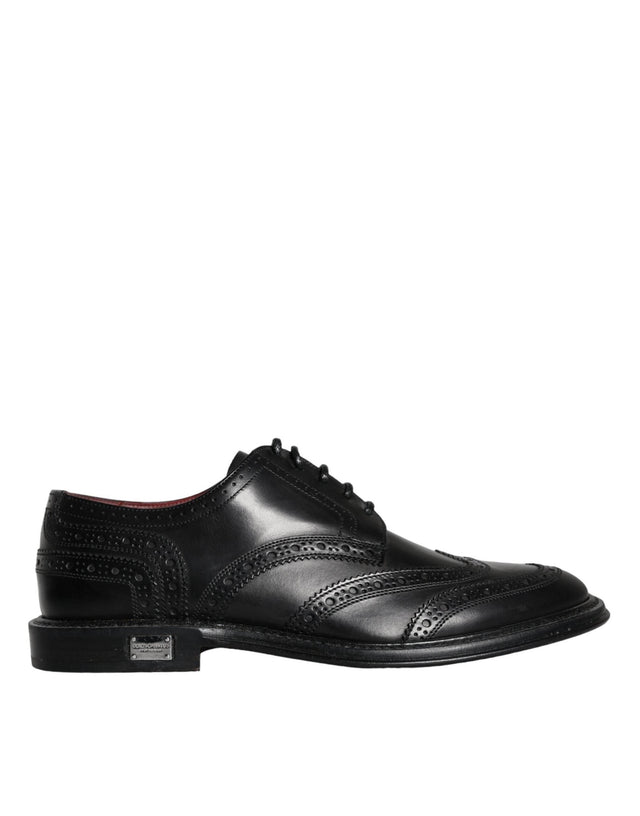 Dolce & Gabbana Black Leather Oxford Wingtip Formal Men Shoes - Hilstor