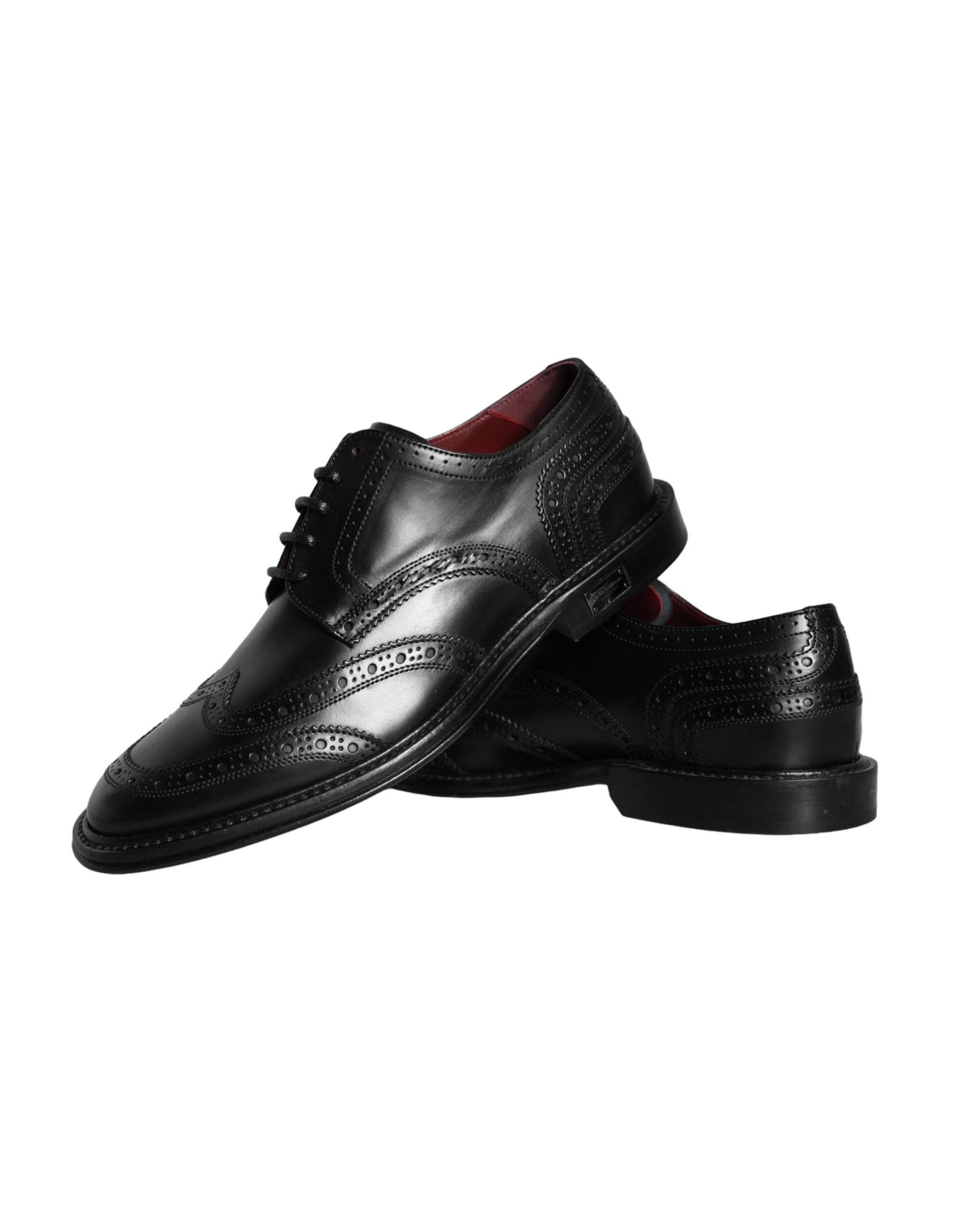 Dolce & Gabbana Black Leather Oxford Wingtip Formal Men Shoes - Hilstor