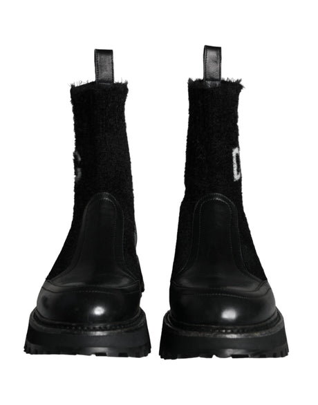 Dolce & Gabbana Black DG Logo Horse Sock Ankle Boots Shoes - Hilstor