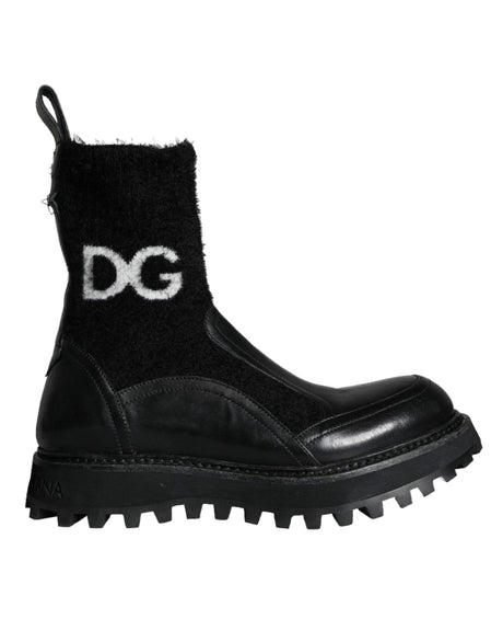 Dolce & Gabbana Black DG Logo Horse Sock Ankle Boots Shoes - Hilstor