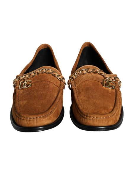 Dolce & Gabbana Brown Velvet Leather Logo Mocassin Slip On Shoes - Hilstor