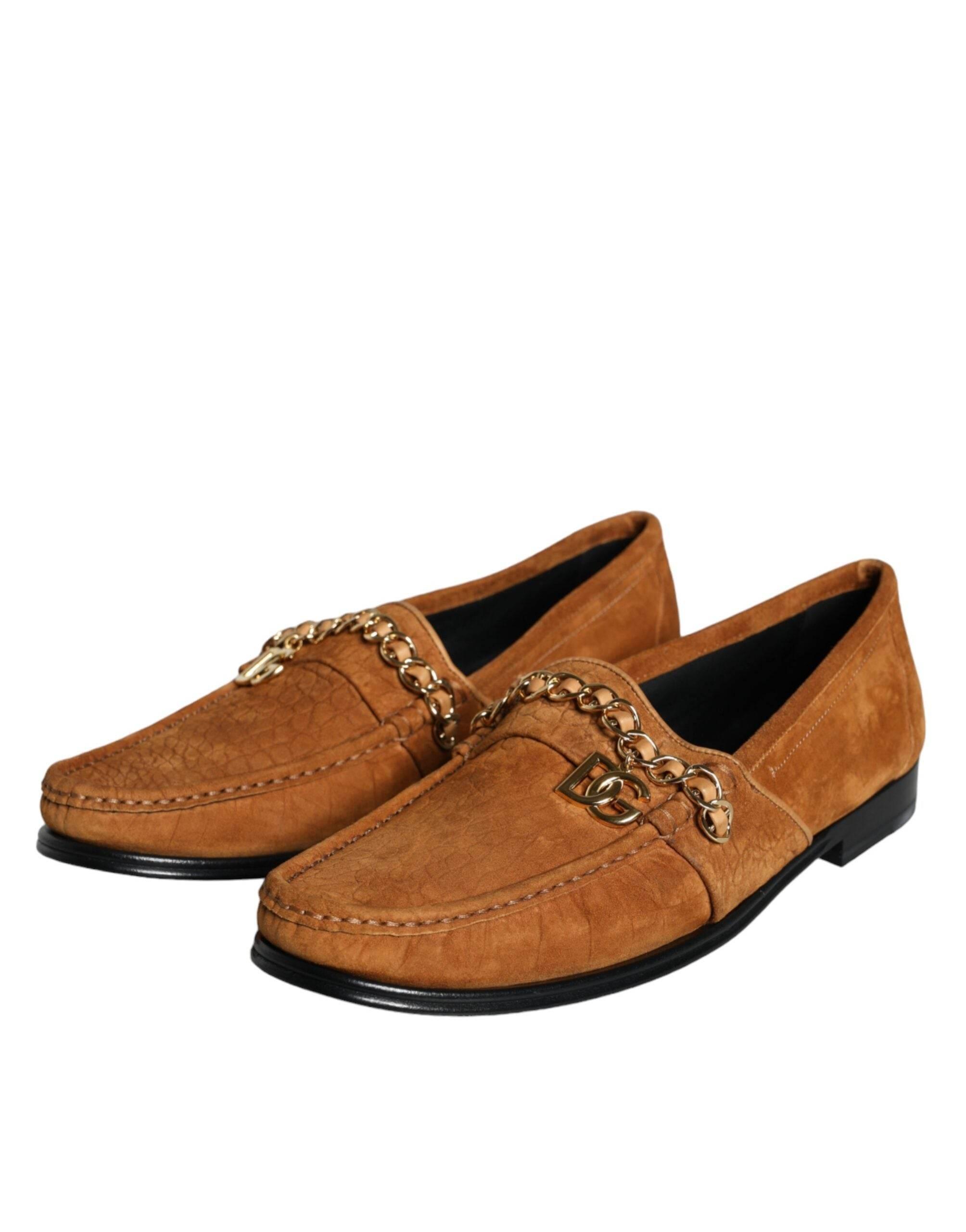 Dolce & Gabbana Brown Velvet Leather Logo Mocassin Slip On Shoes - Hilstor