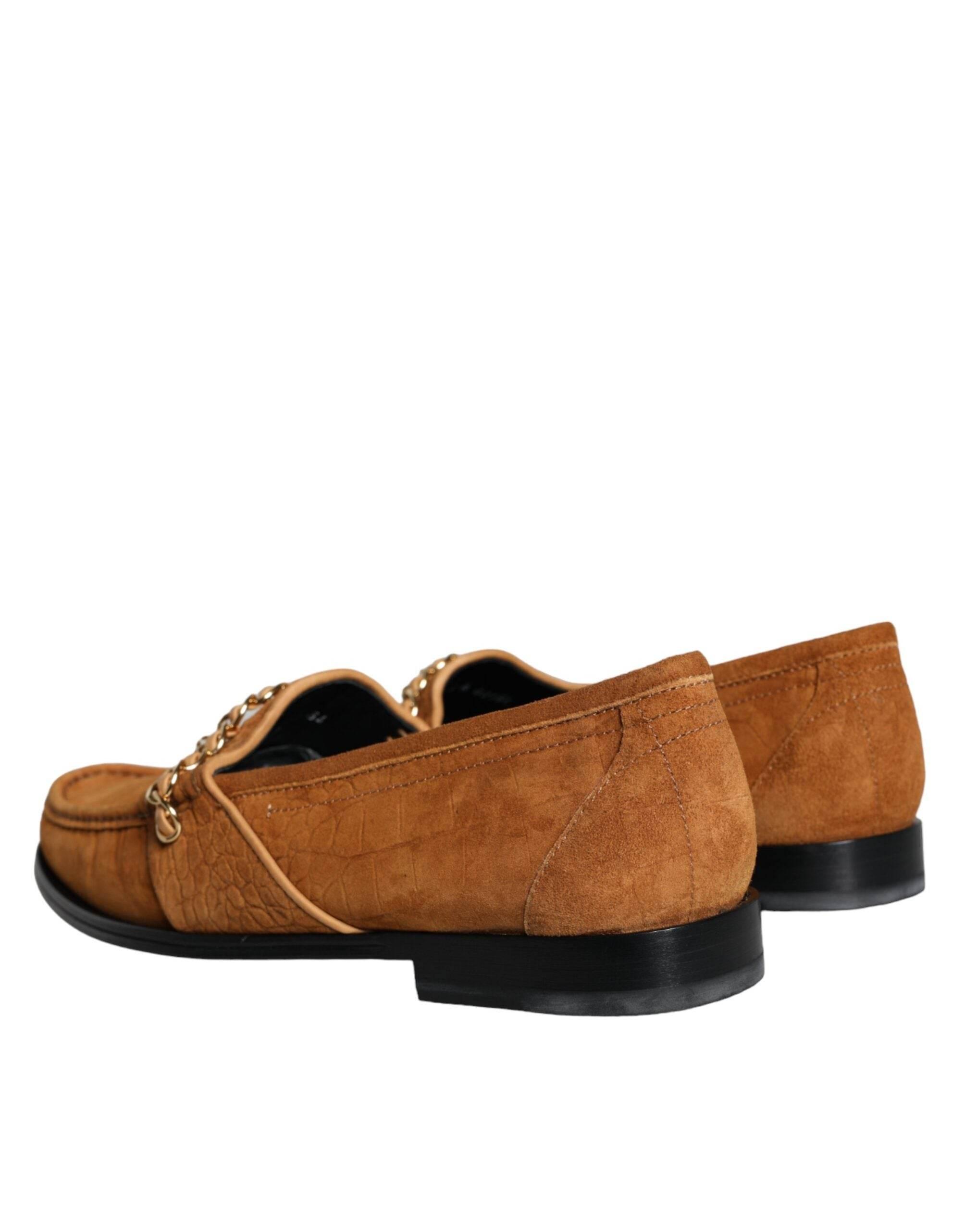 Dolce & Gabbana Brown Velvet Leather Logo Mocassin Slip On Shoes - Hilstor