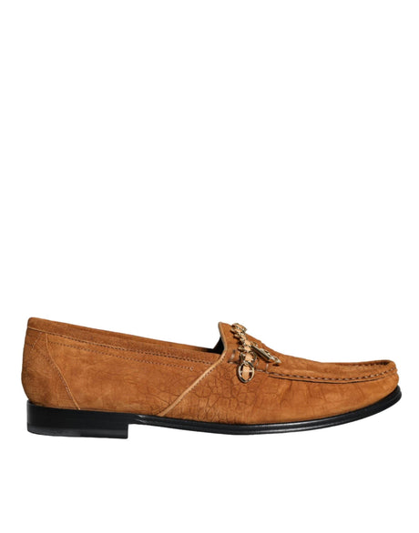Dolce & Gabbana Brown Velvet Leather Logo Mocassin Slip On Shoes - Hilstor