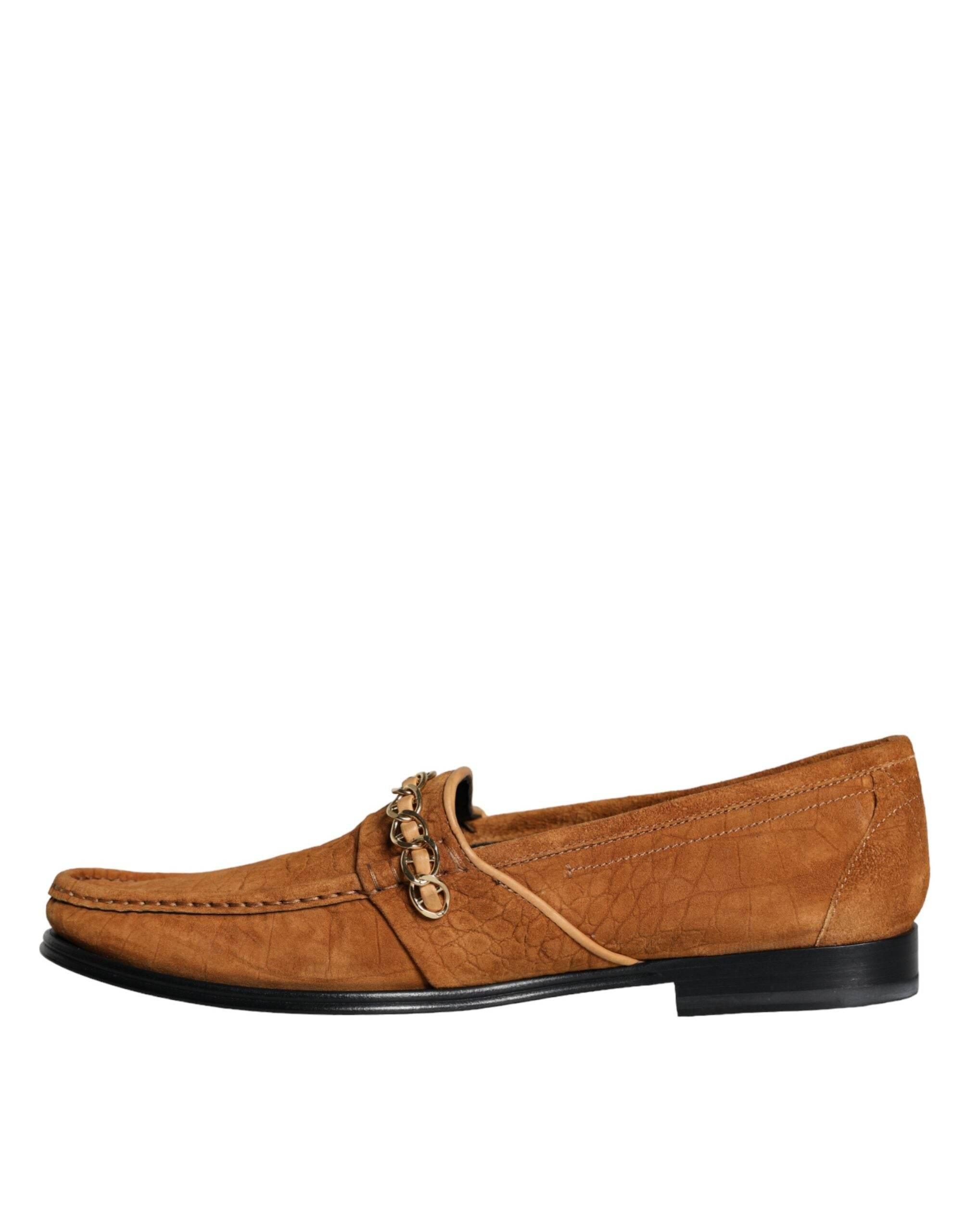 Dolce & Gabbana Brown Velvet Leather Logo Mocassin Slip On Shoes - Hilstor