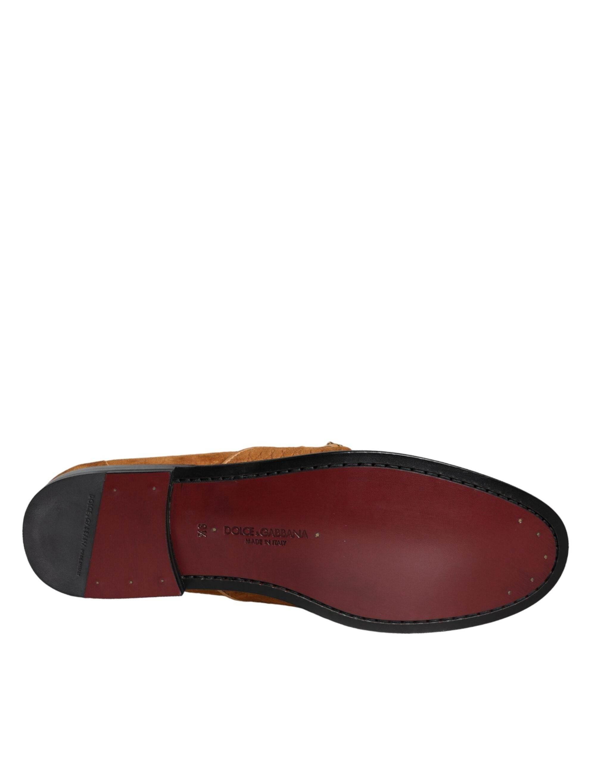 Dolce & Gabbana Brown Velvet Leather Logo Mocassin Slip On Shoes - Hilstor