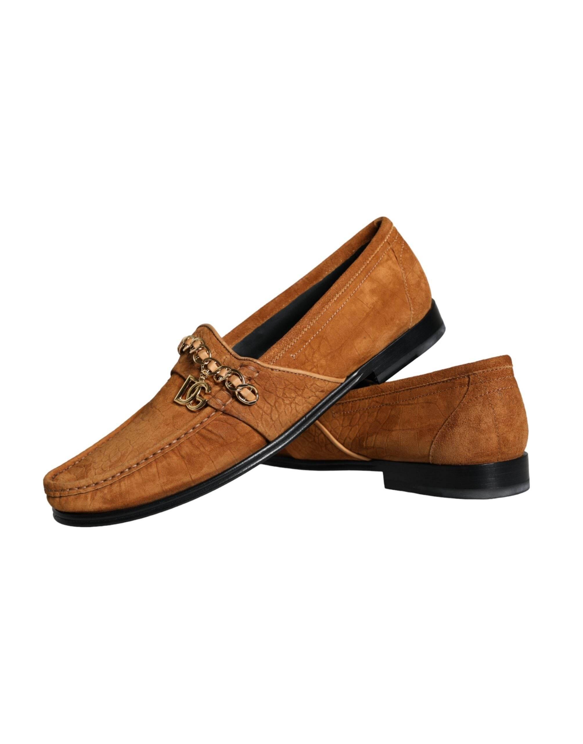 Dolce & Gabbana Brown Velvet Leather Logo Mocassin Slip On Shoes - Hilstor