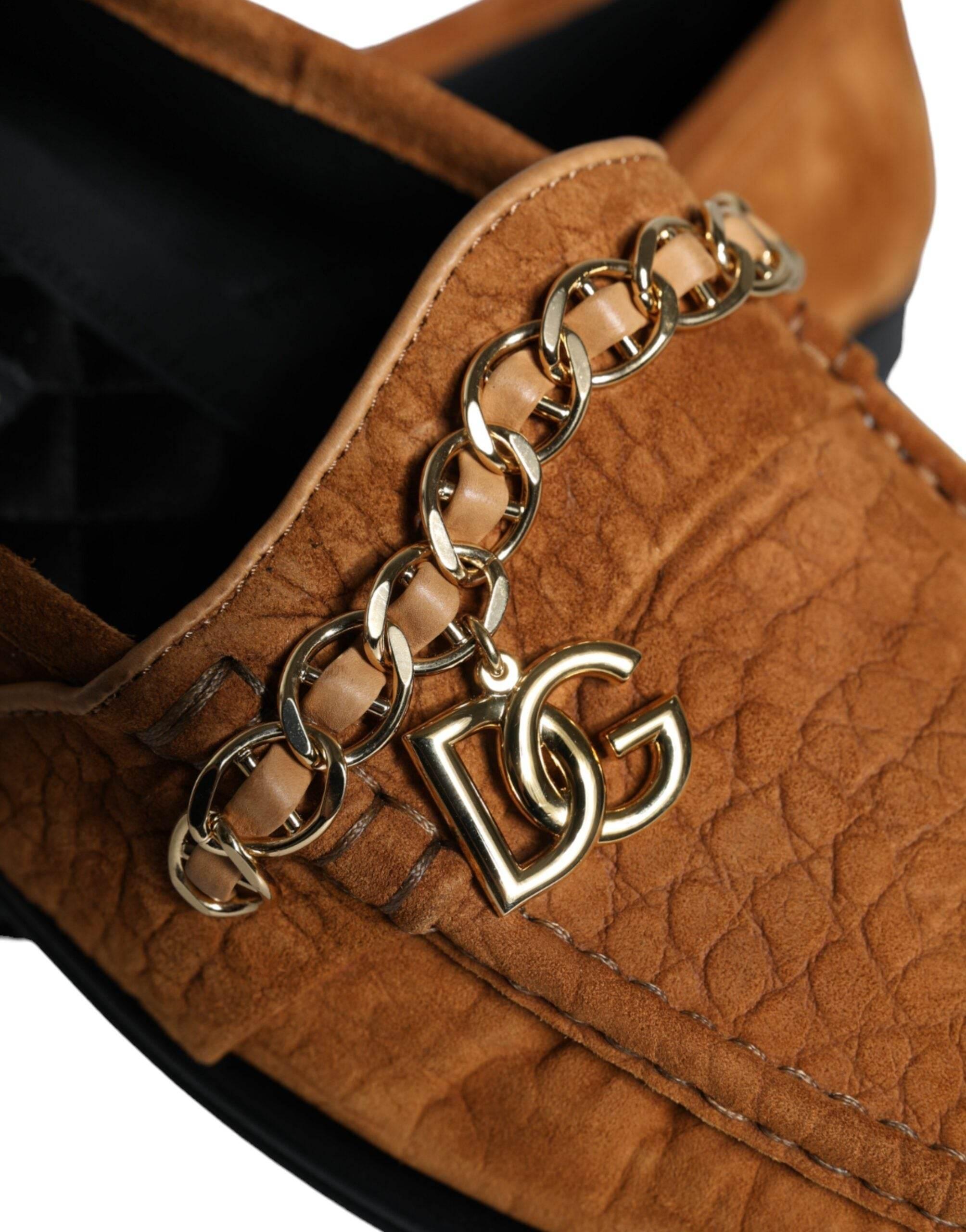 Dolce & Gabbana Brown Velvet Leather Logo Mocassin Slip On Shoes - Hilstor