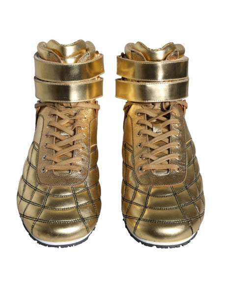 Dolce & Gabbana Gold Leather Sartoria High Top Sneakers Shoes - Hilstor