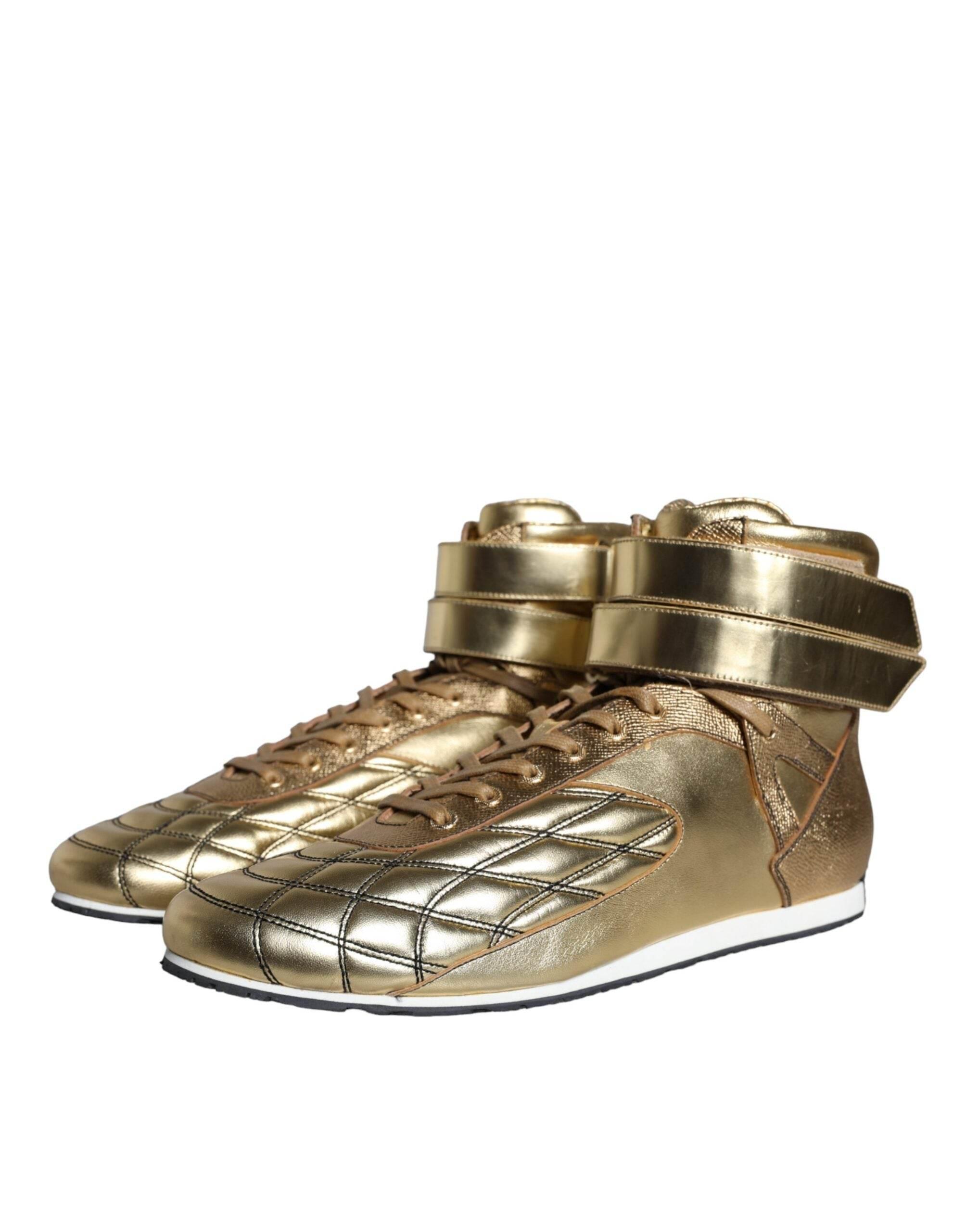 Dolce & Gabbana Gold Leather Sartoria High Top Sneakers Shoes - Hilstor