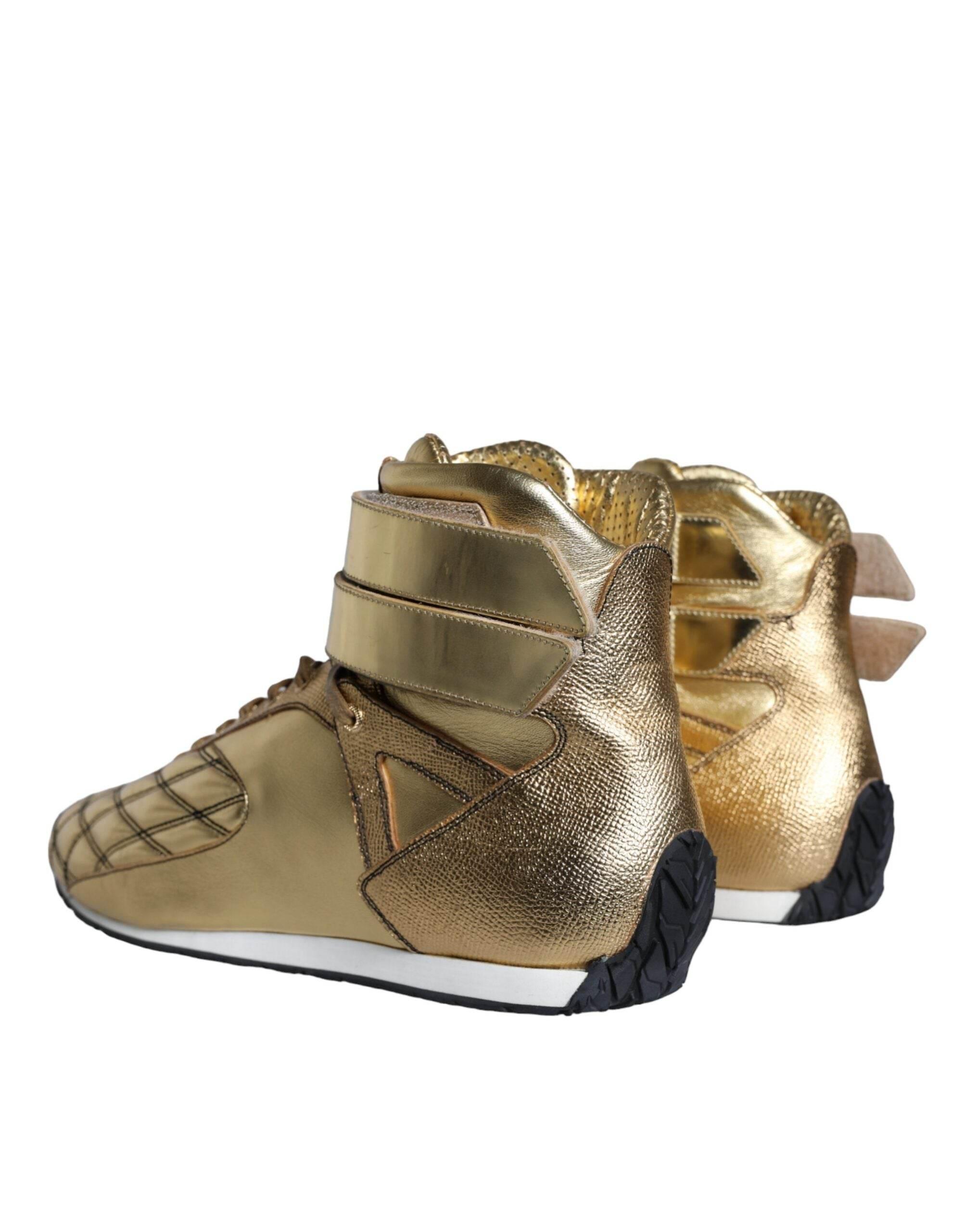 Dolce & Gabbana Gold Leather Sartoria High Top Sneakers Shoes - Hilstor