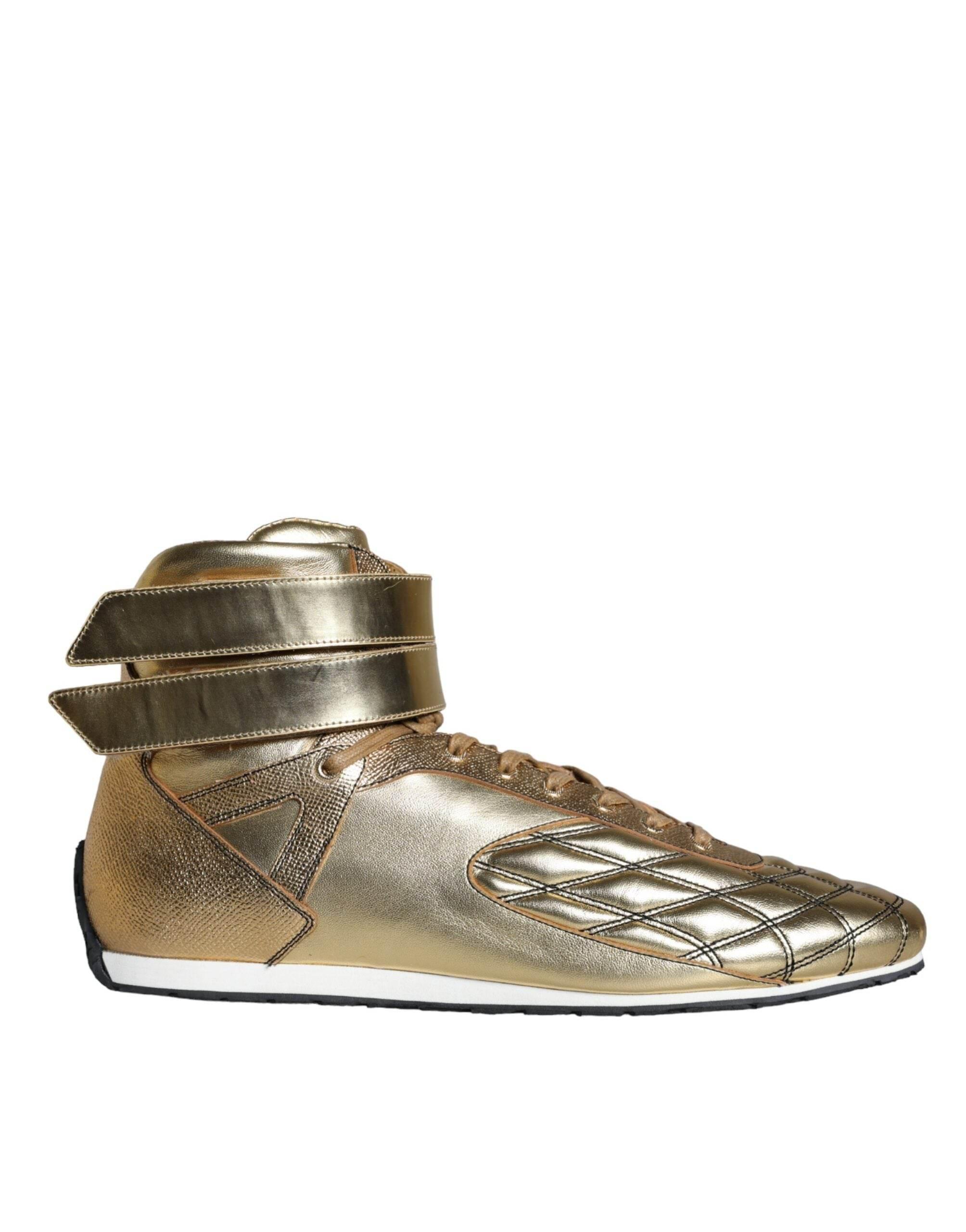 Dolce & Gabbana Gold Leather Sartoria High Top Sneakers Shoes - Hilstor