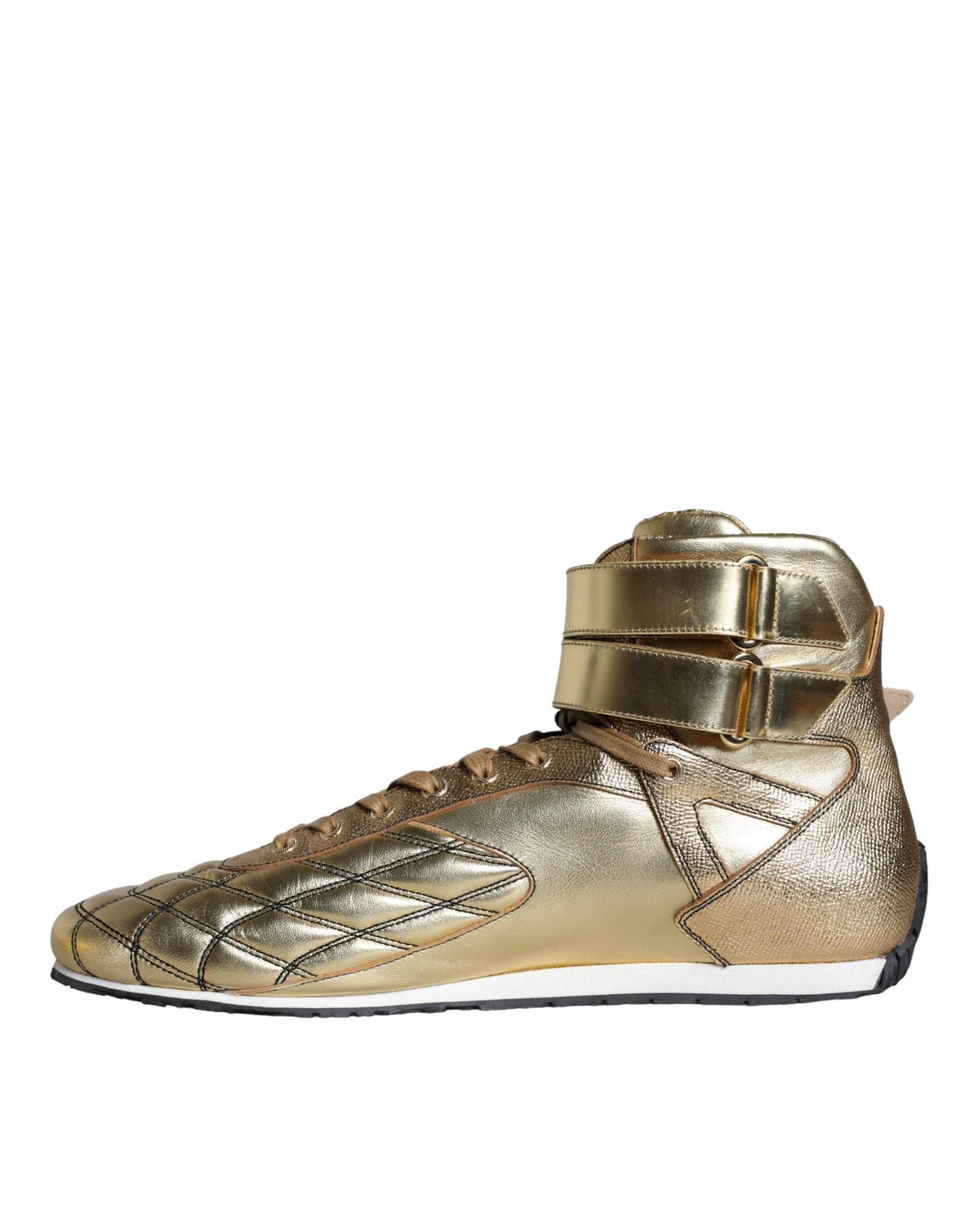 Dolce & Gabbana Gold Leather Sartoria High Top Sneakers Shoes - Hilstor