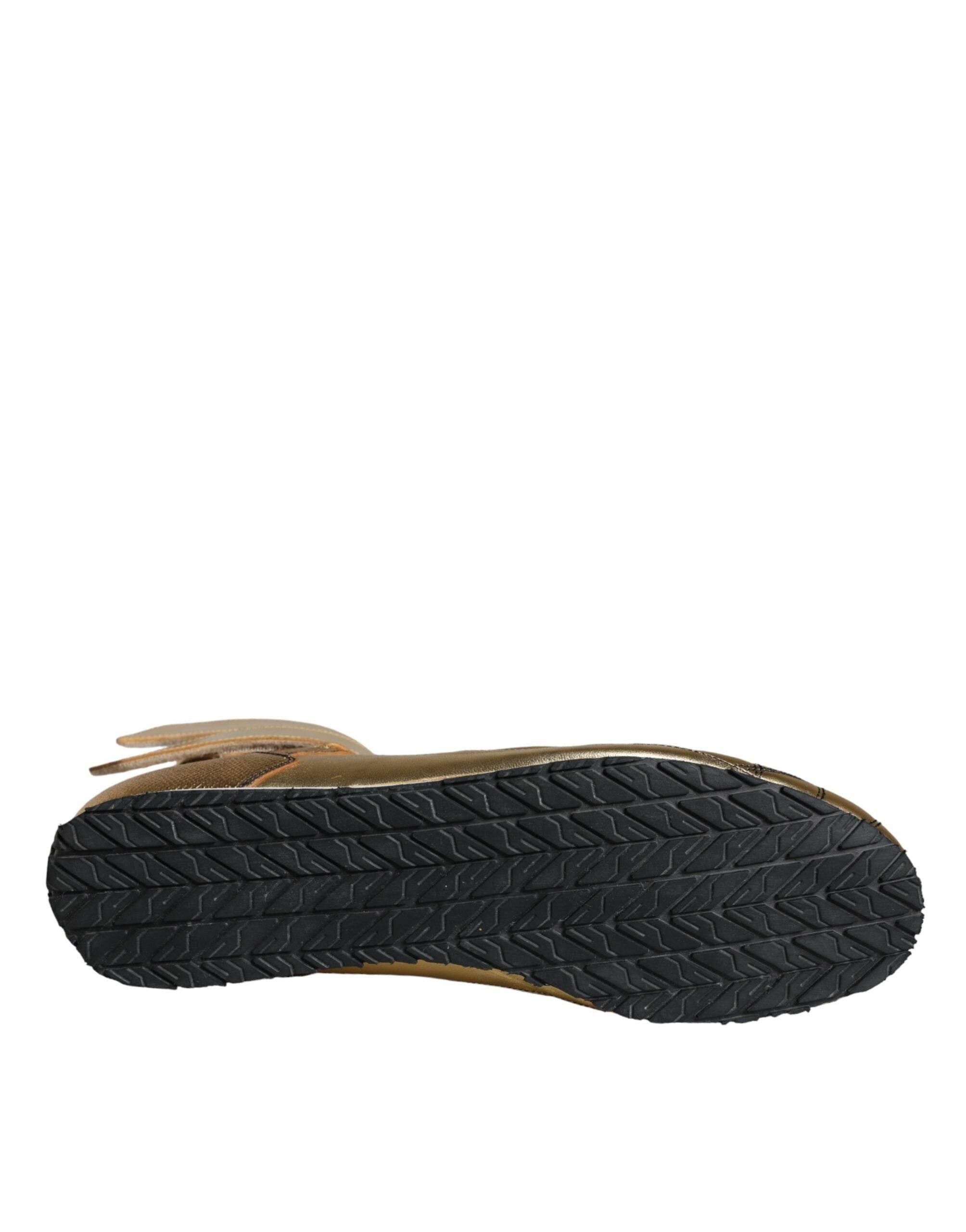 Dolce & Gabbana Gold Leather Sartoria High Top Sneakers Shoes - Hilstor