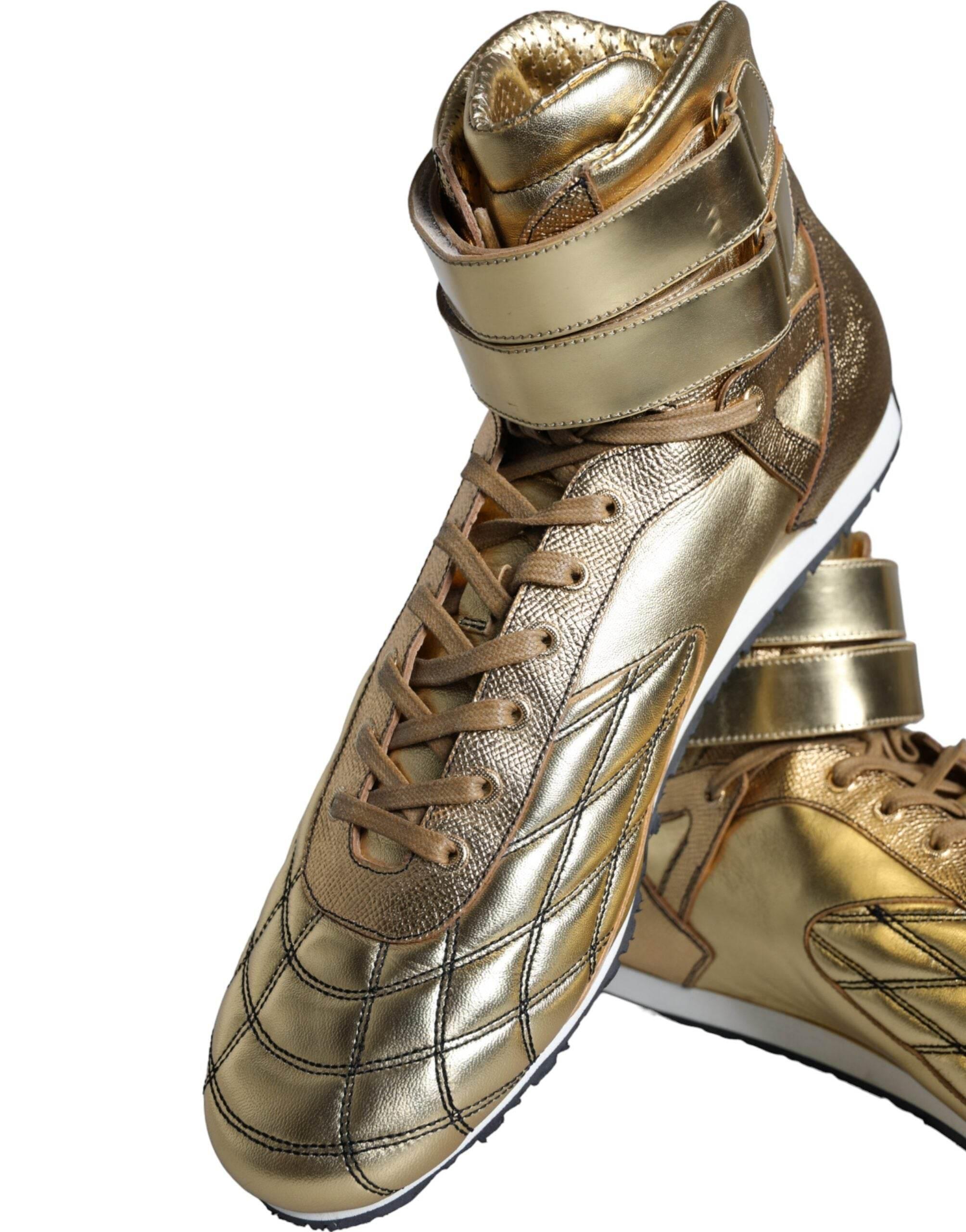 Dolce & Gabbana Gold Leather Sartoria High Top Sneakers Shoes - Hilstor