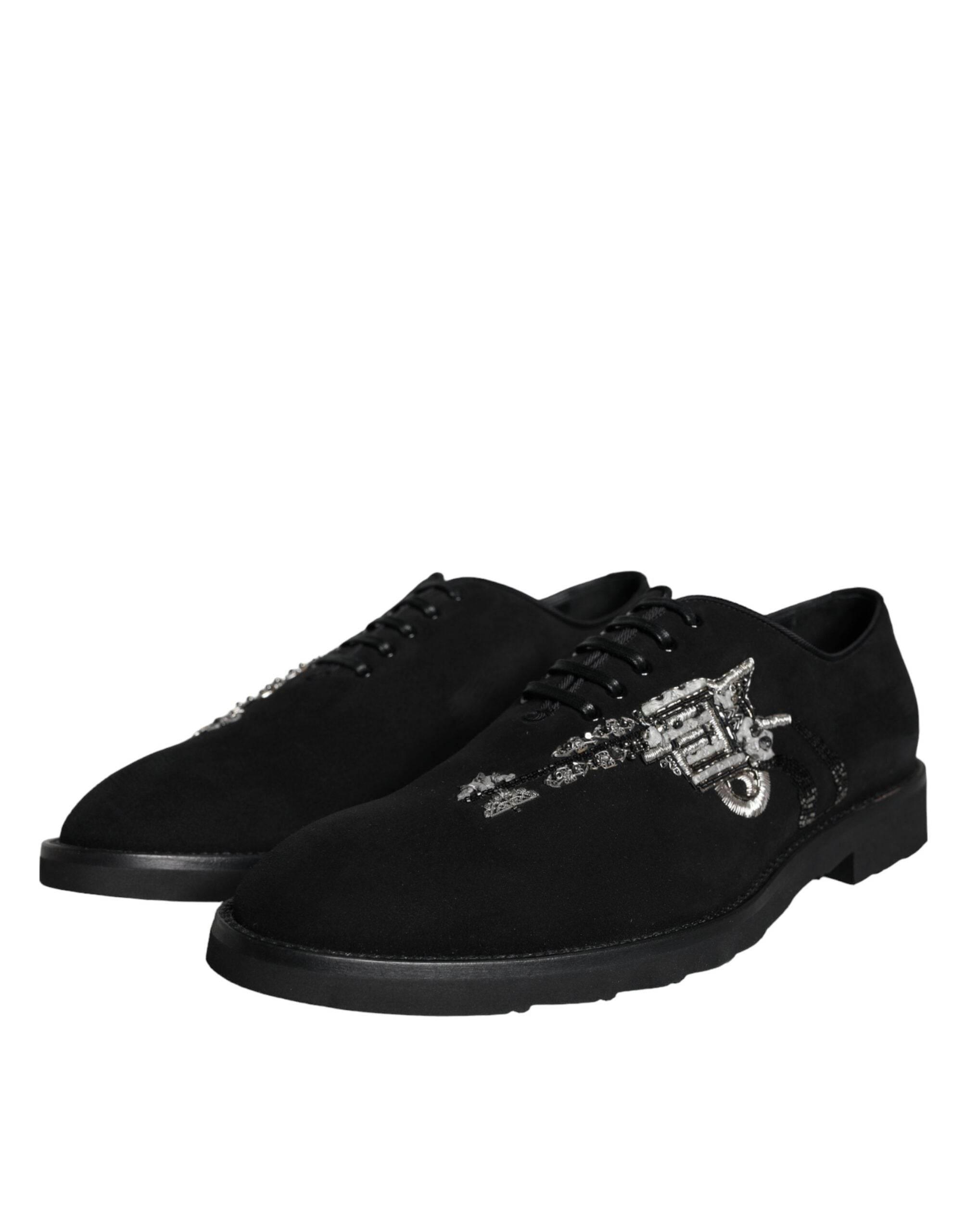 Dolce & Gabbana Black Suede Sicilia Lace Up Formal Shoes - Hilstor