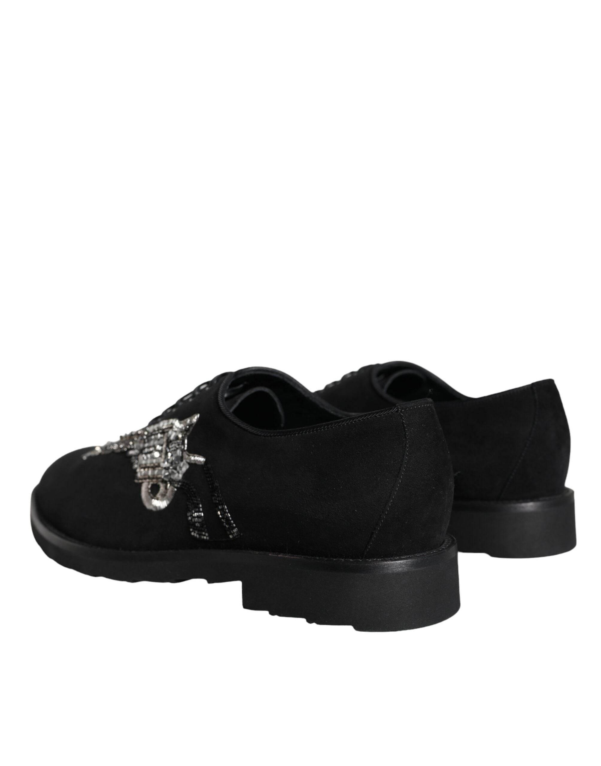 Dolce & Gabbana Black Suede Sicilia Lace Up Formal Shoes - Hilstor