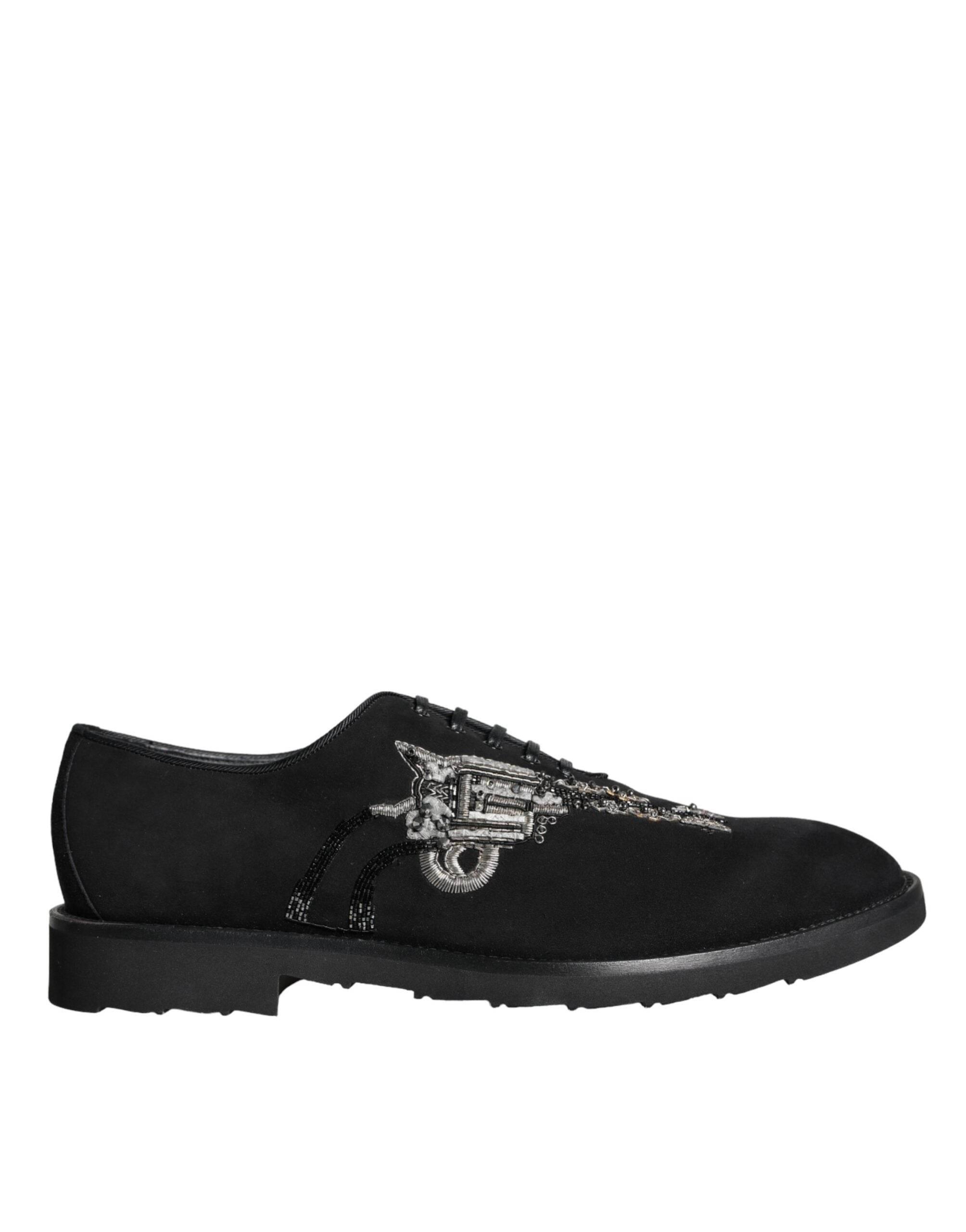 Dolce & Gabbana Black Suede Sicilia Lace Up Formal Shoes - Hilstor