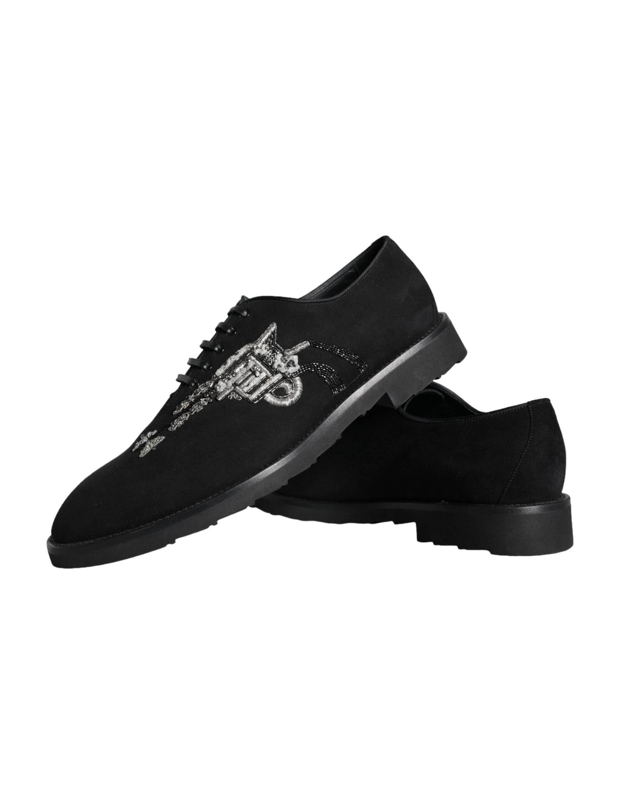 Dolce & Gabbana Black Suede Sicilia Lace Up Formal Shoes - Hilstor