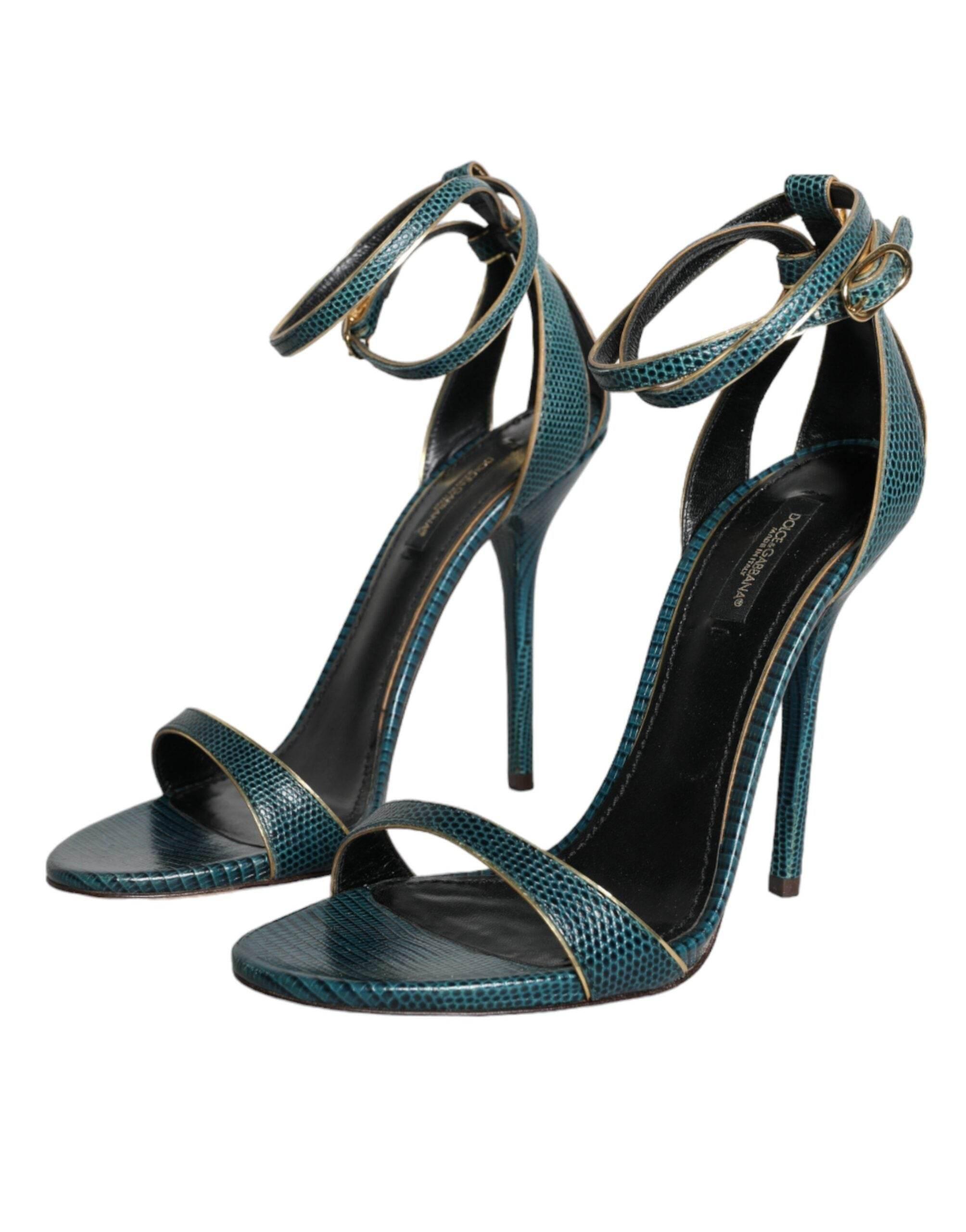 Dolce & Gabbana Dark Green Calf Leather Heels Sandals Shoes - Hilstor