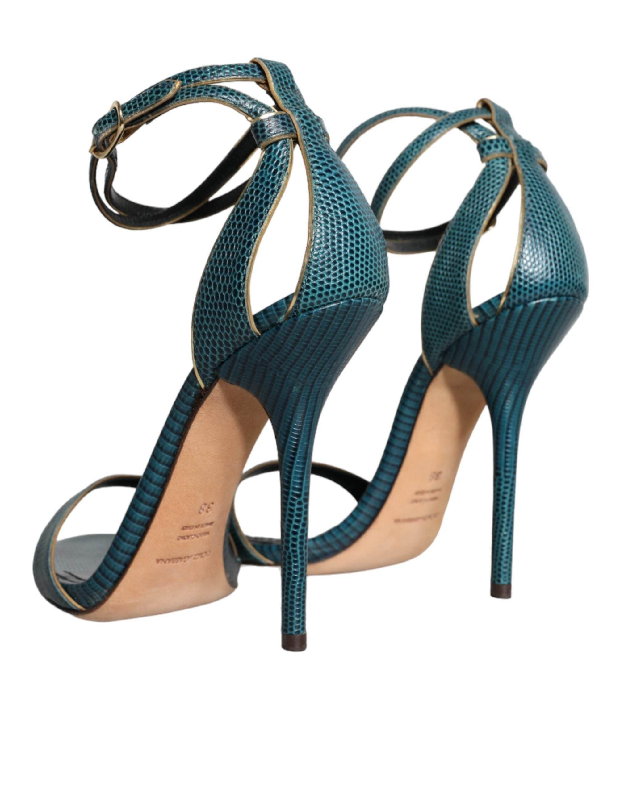 Dolce & Gabbana Dark Green Calf Leather Heels Sandals Shoes - Hilstor
